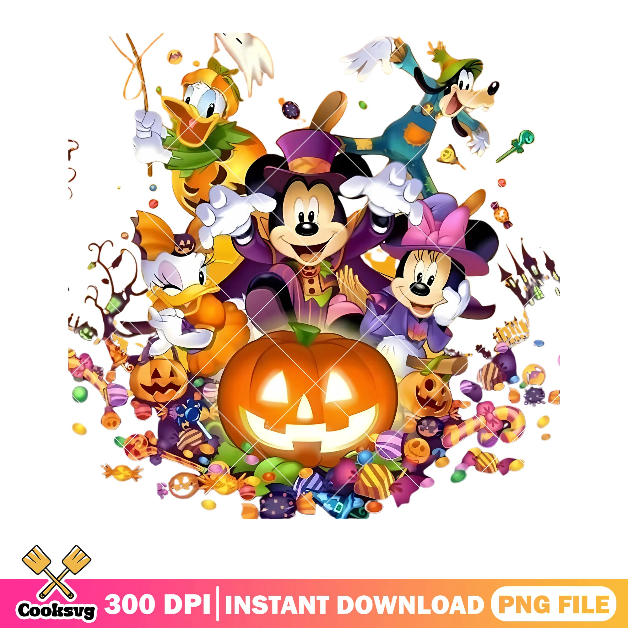 MIckey mosue and his friends png, spooky night png, jack o lantern png