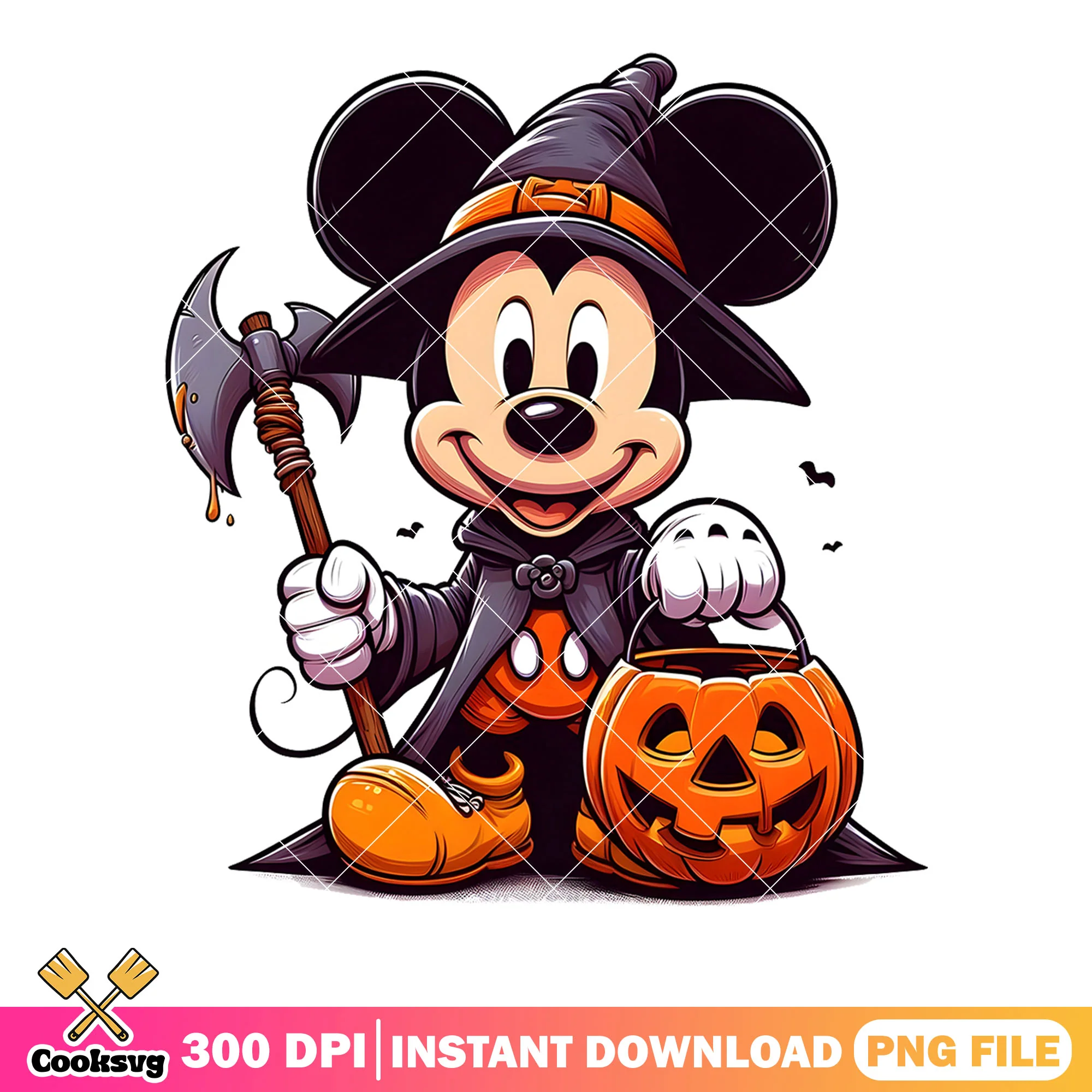 Mickey mouse with axe png, halloween disney png, spooky witch png (2)