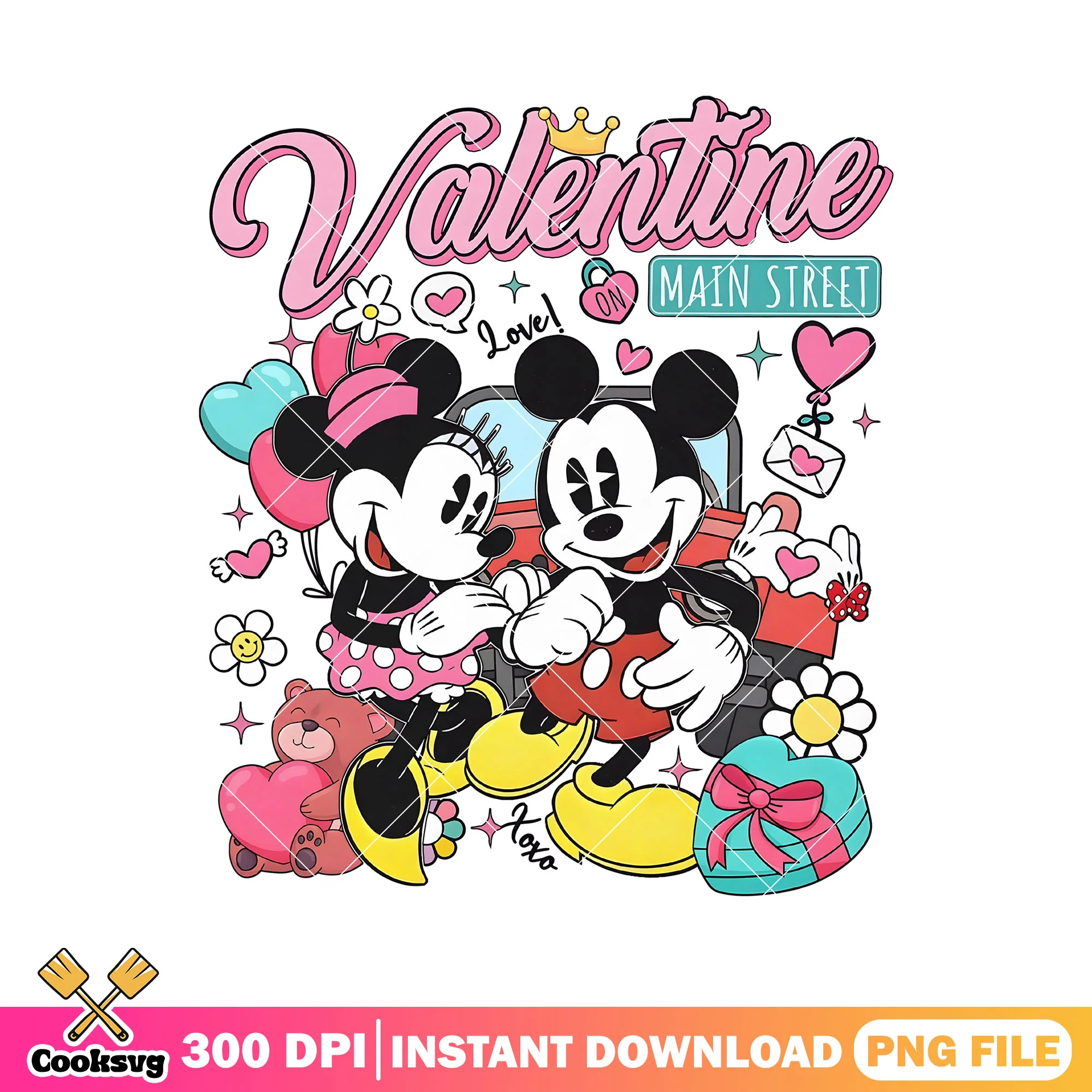 Mickey pink valentine main street png, mickey mouse valentine png