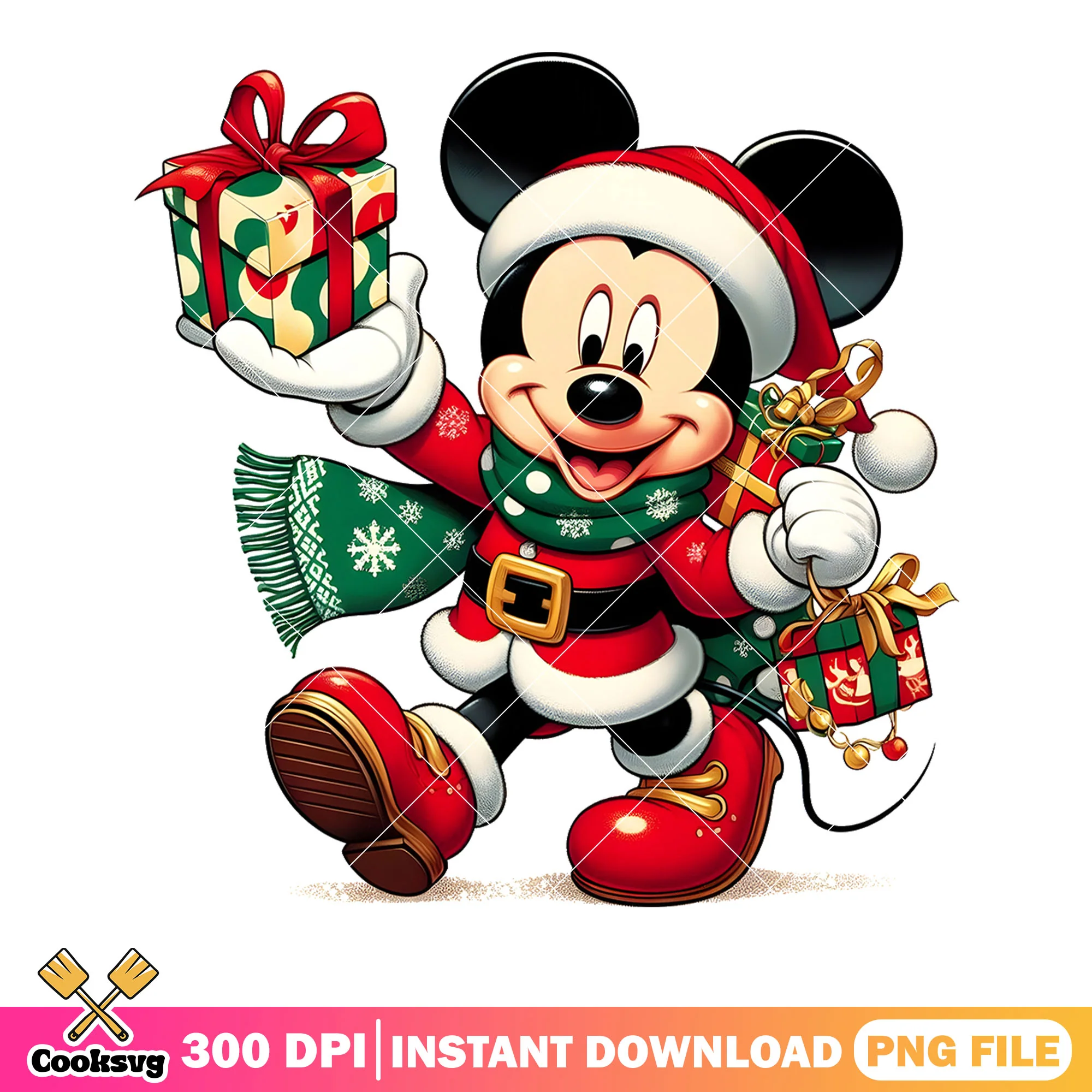 Mickey santa gift png, santa hat funny png, mickey mouse christmas png