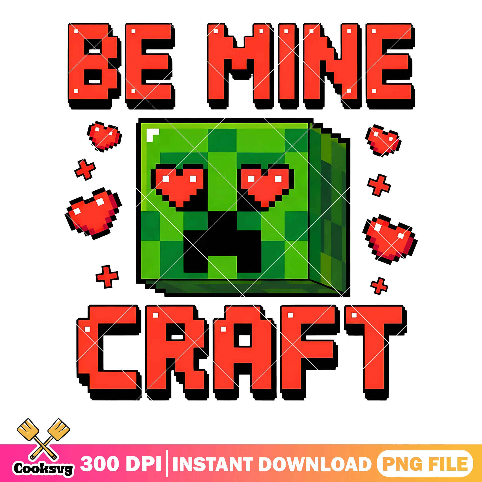 Minecraft valentine png, creeper love png, pixel hearts png