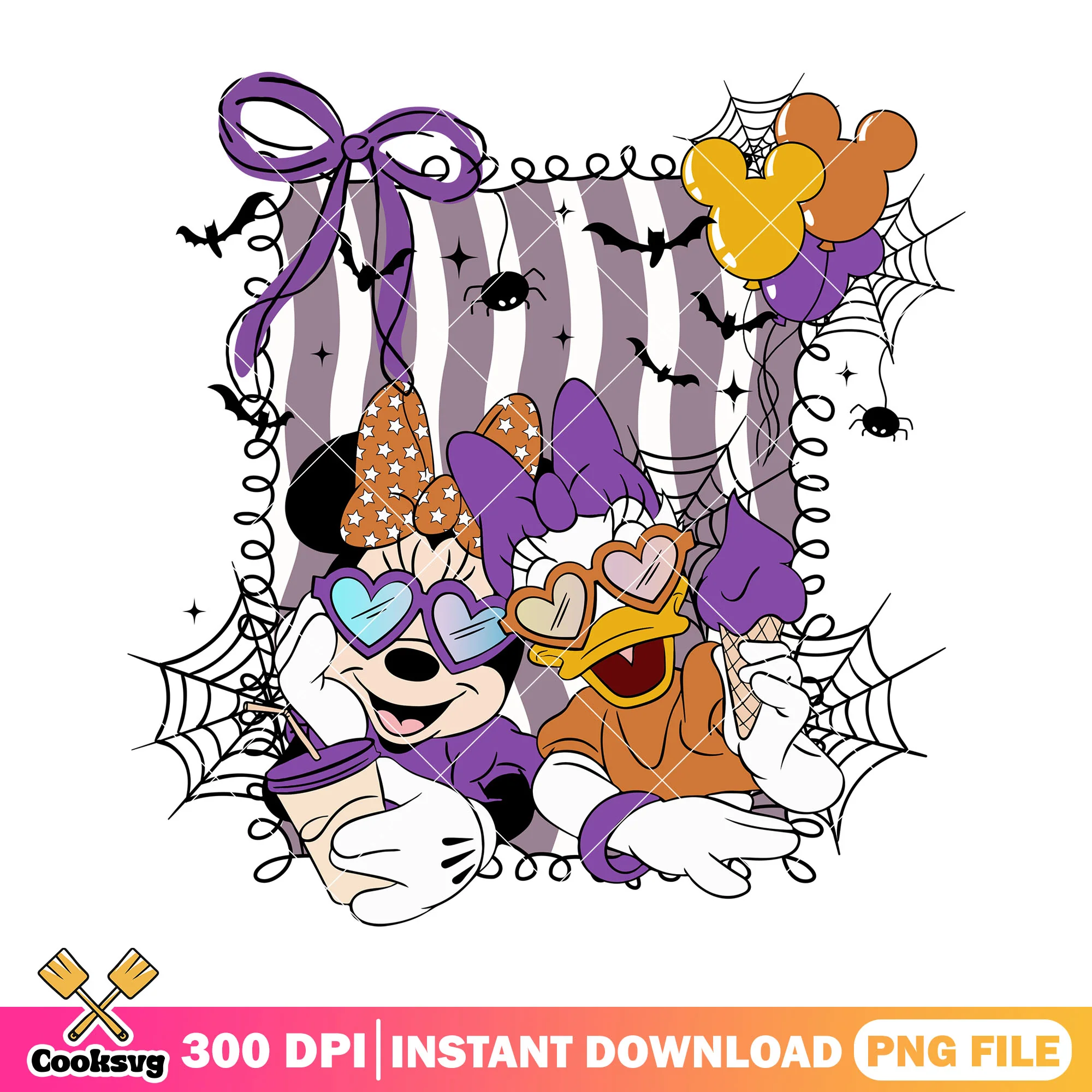 Minnie and daisy design png, disney art png, halloween costumes png
