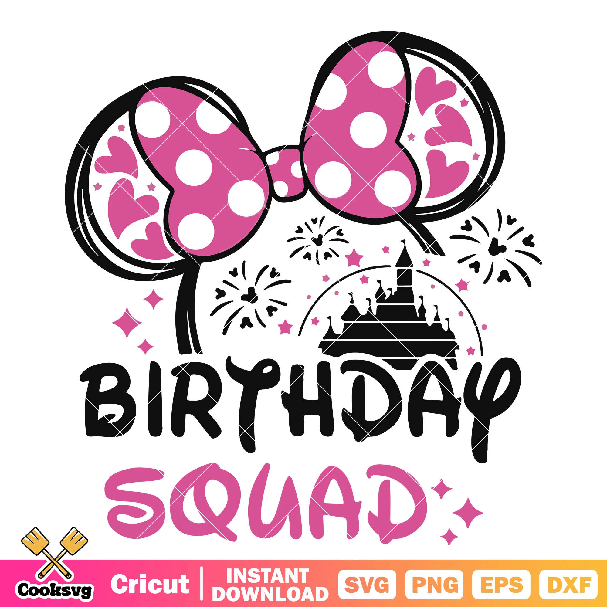 Minnie head castle birthday squad svg, birthday squad svg