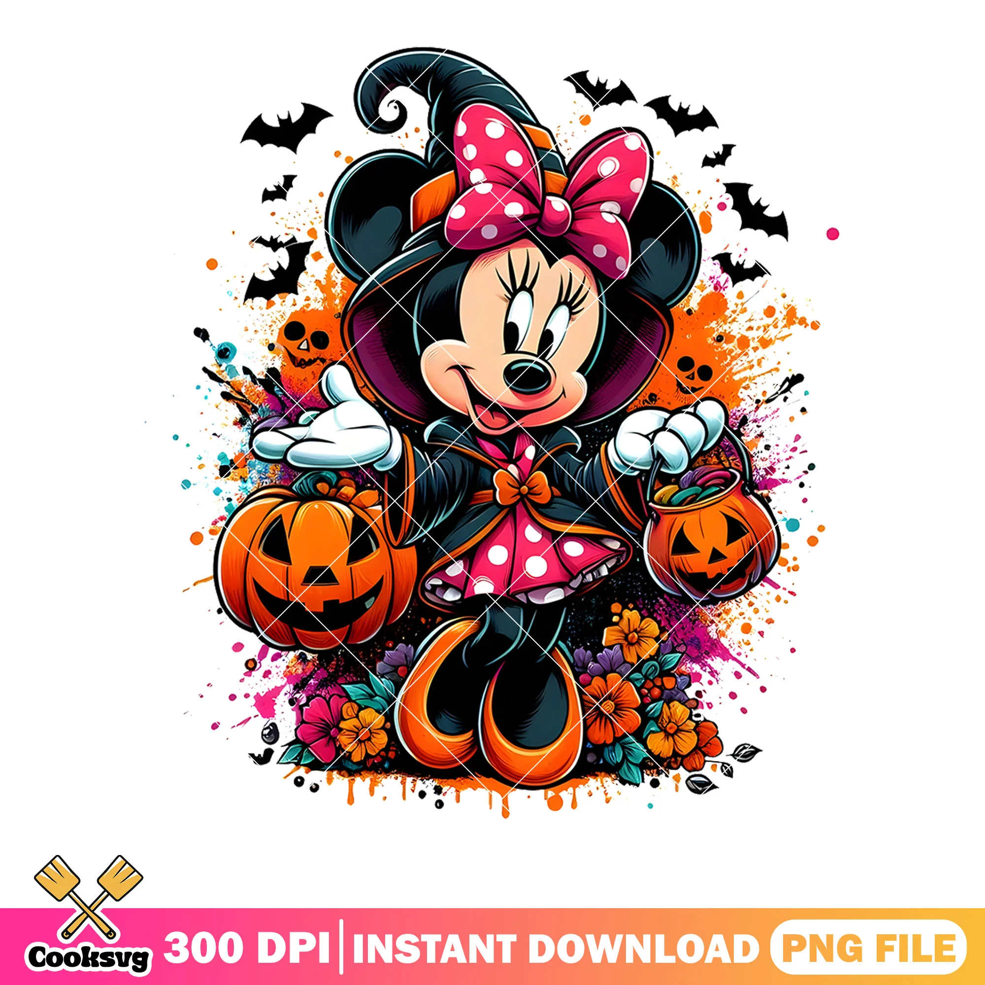 Minnie Mouse Halloween png, Disney png, mini mouse witch costume png