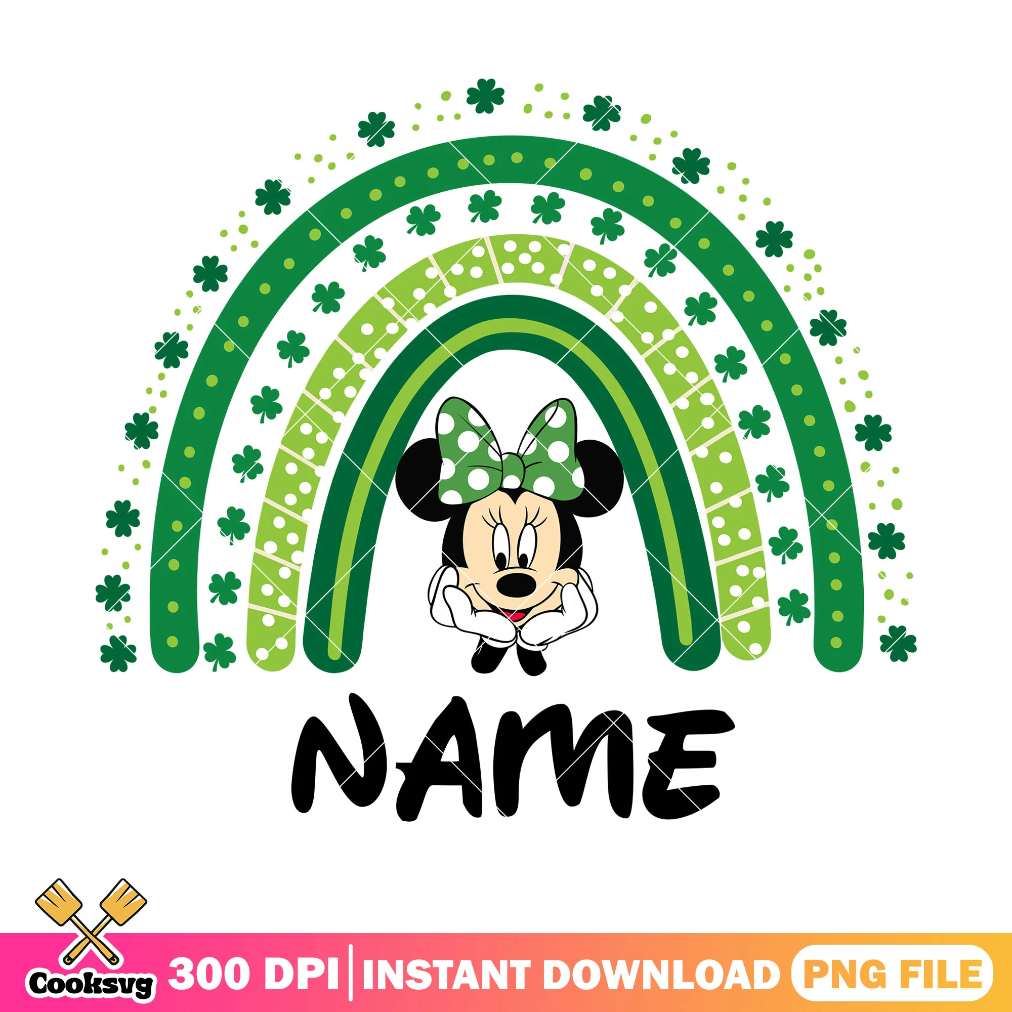 Minnie mouse patrick rainbow name png, minnie st patrick's day png
