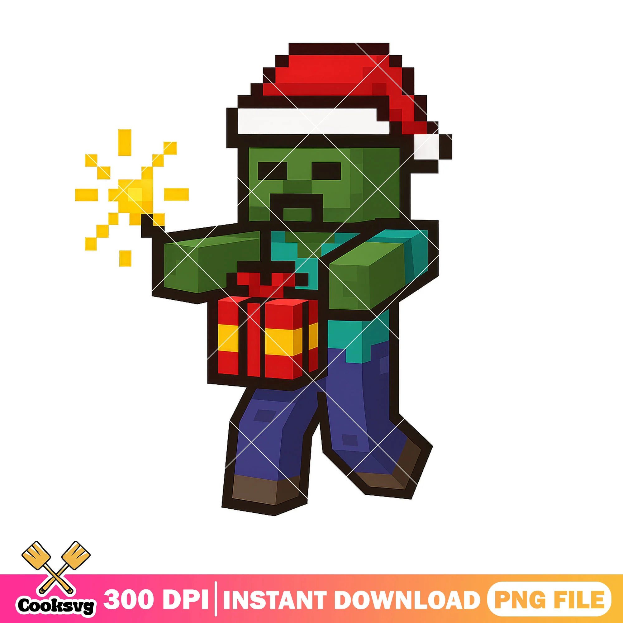 Monster minecraft xmas gifts png, merry christmas png, zombie png