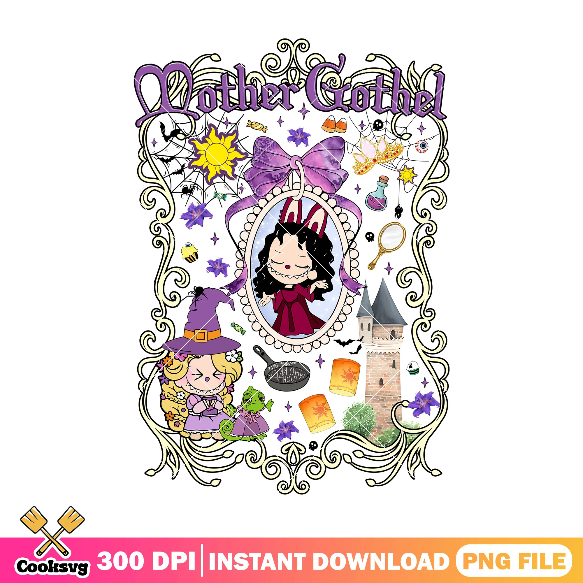 Mother gothel design png, cute bunny png, happy halloween png
