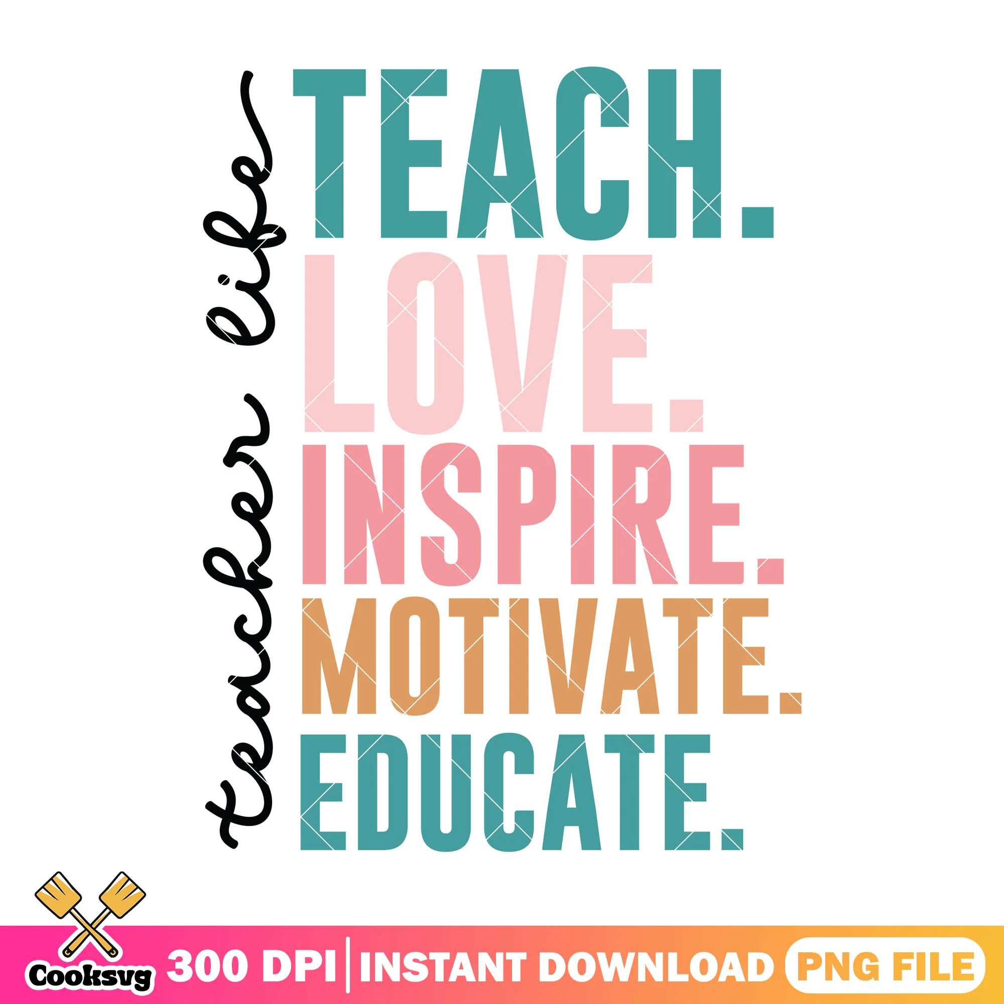 Motivate educate design png, teacher life png, back to school decor png
