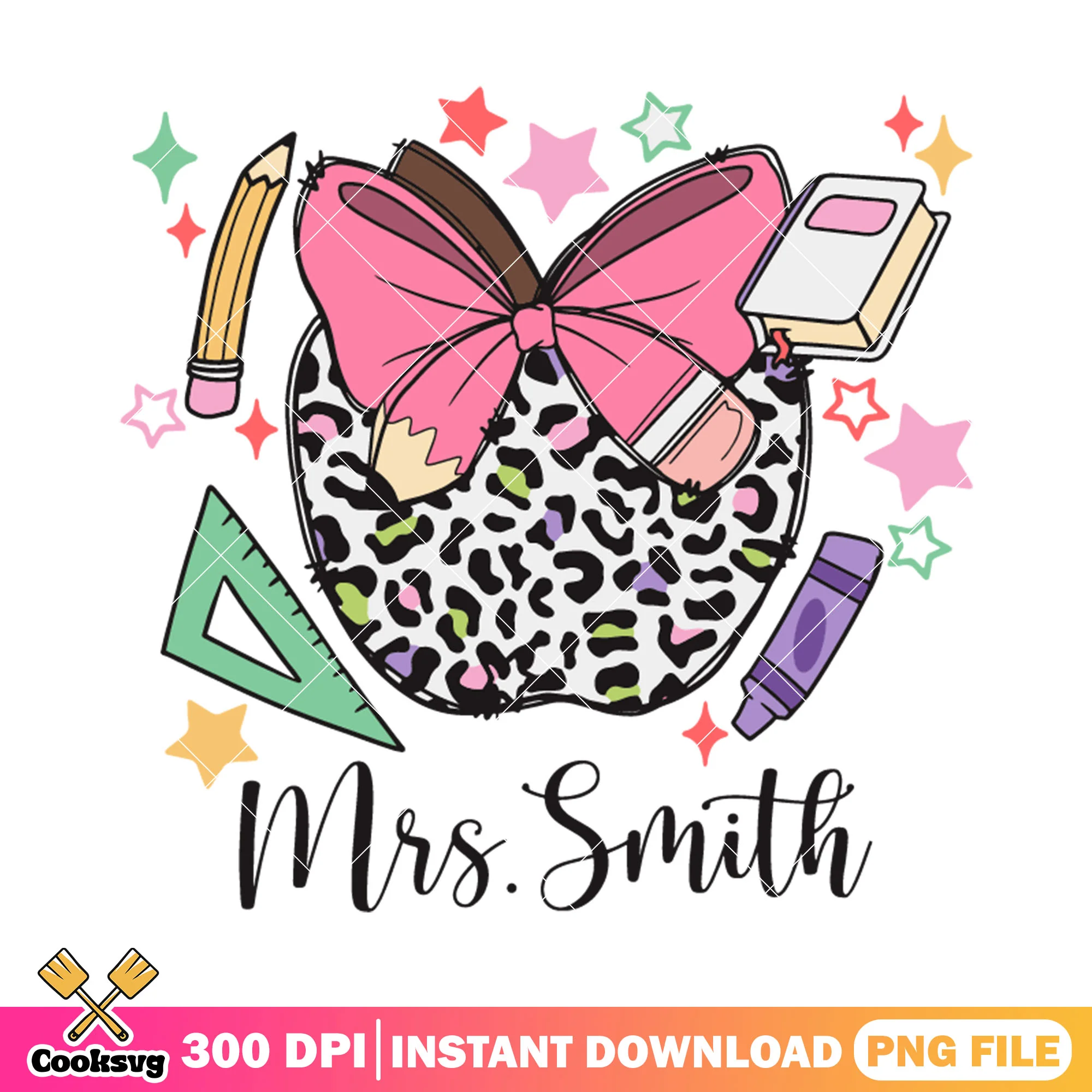 Mrs smith supplies file png, apple bow png, back to school png