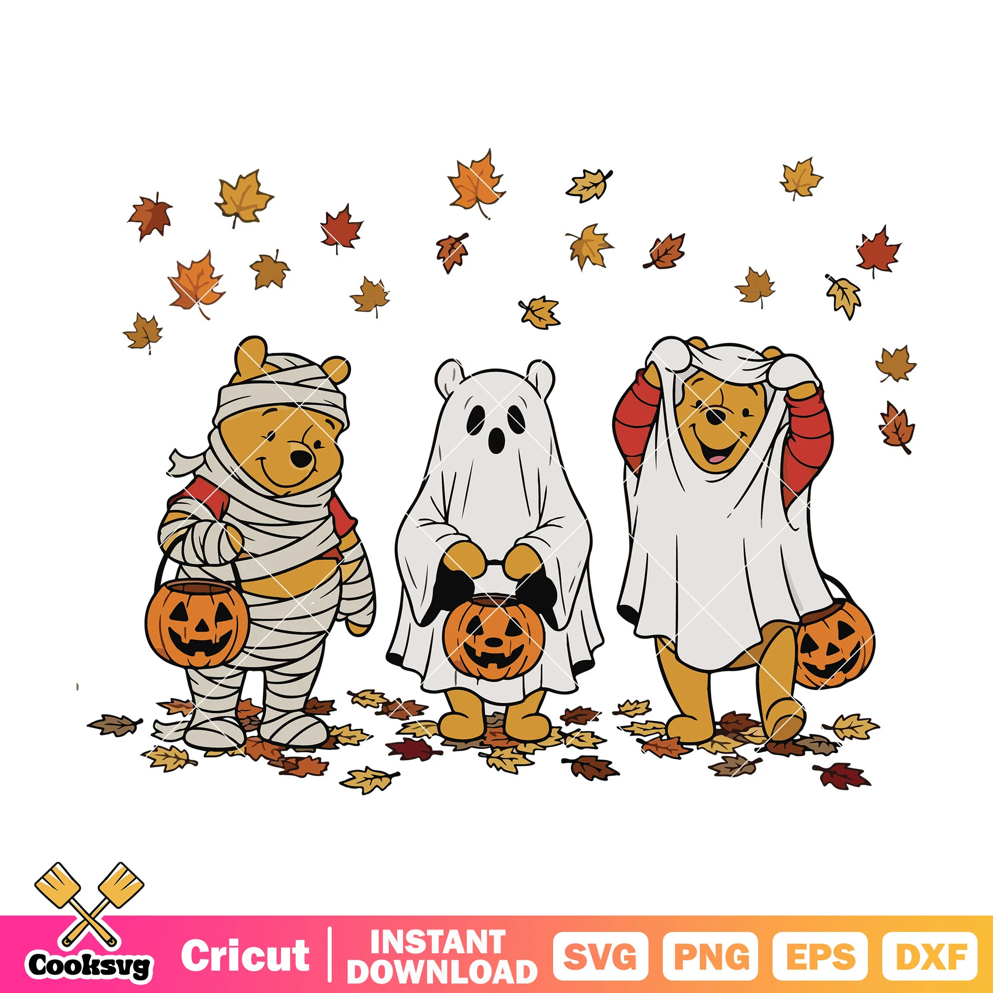Mummy ghost pooh svg, pooh halloween svg, pooh pumpkin svg