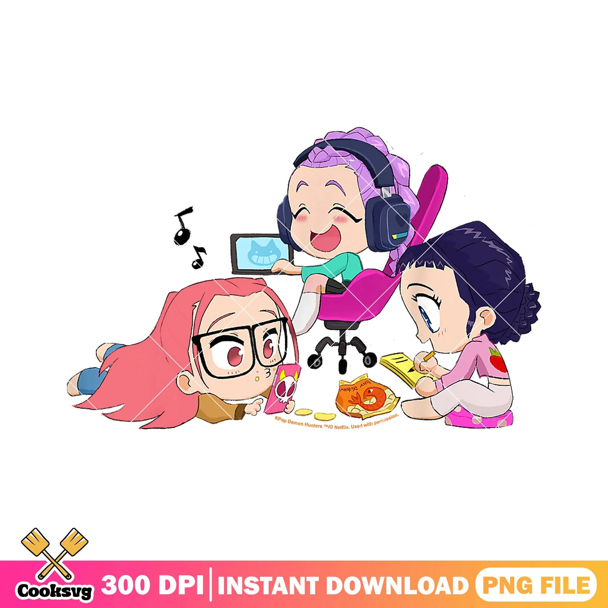 Music vibing chibi huntrix png, huntrix girl png, huntrix song png