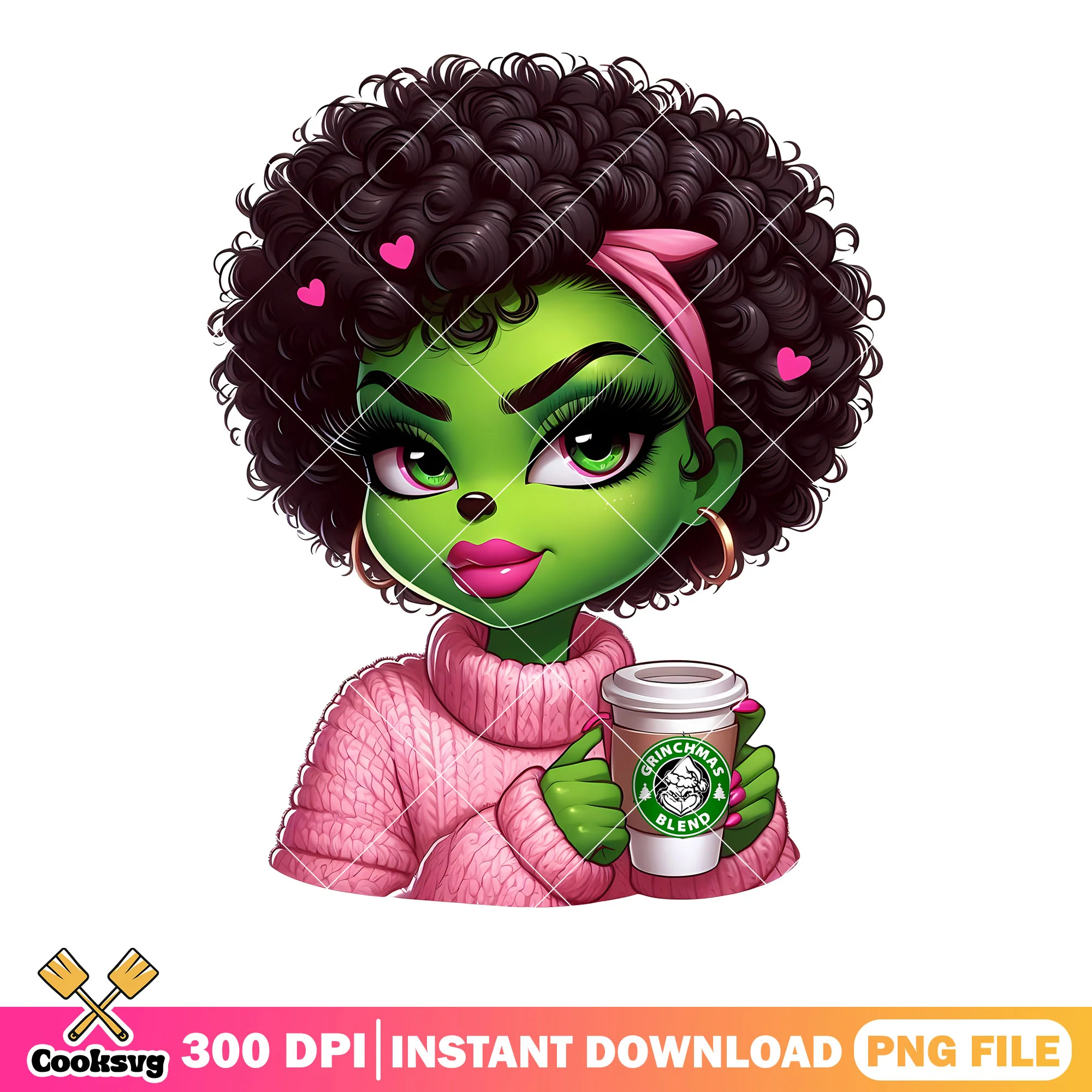 My black now green queen png, christmas coffee png, the grinch png