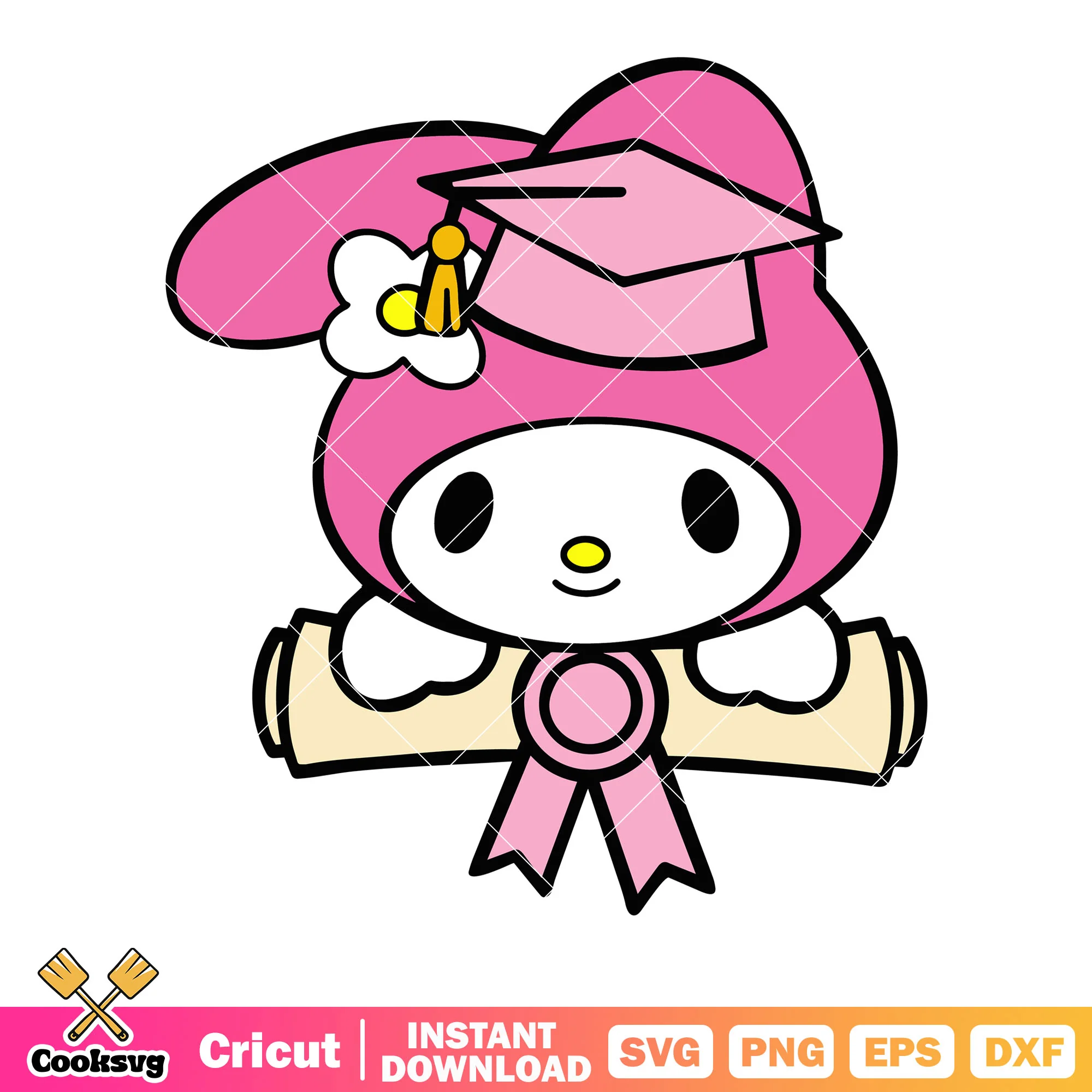 My melody diploma svg, mortarboard svg, cartoon for kids svg