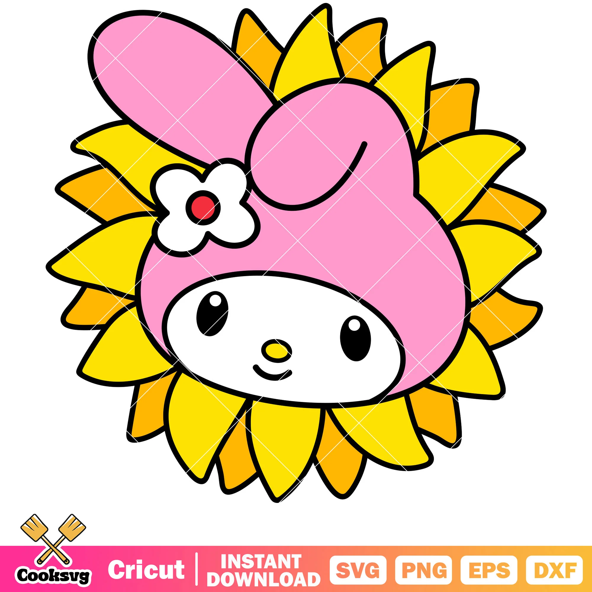 My melody face sunflower svg, my melody svg, sanrio cartoon svg