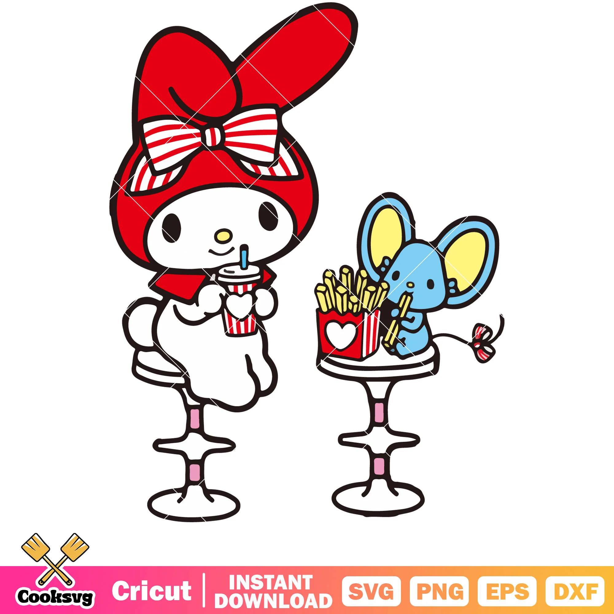 My melody fast food svg, hello kitty svg, sanrio cartoon svg