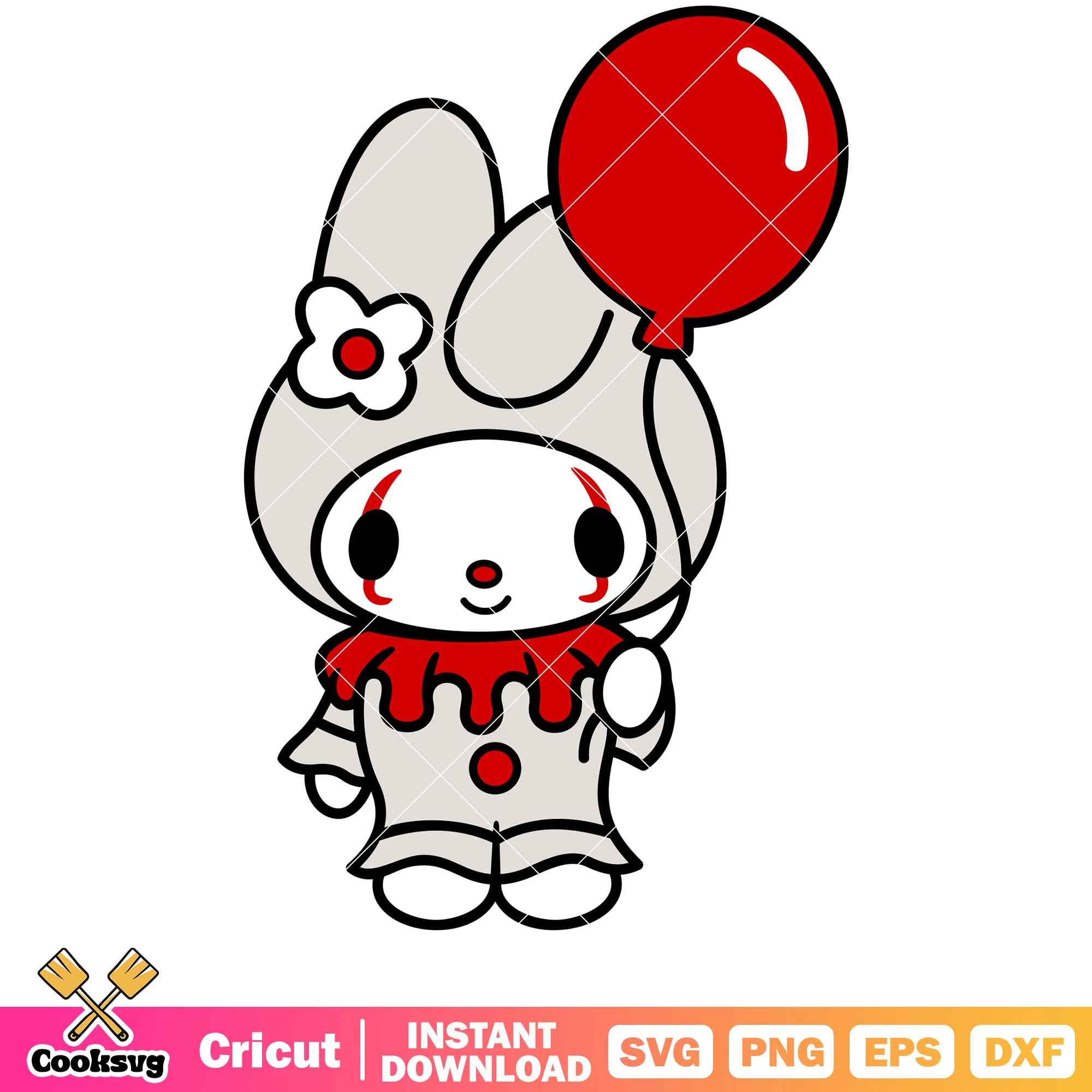 My melody pennywise balloon svg, halloween hello kitty svg