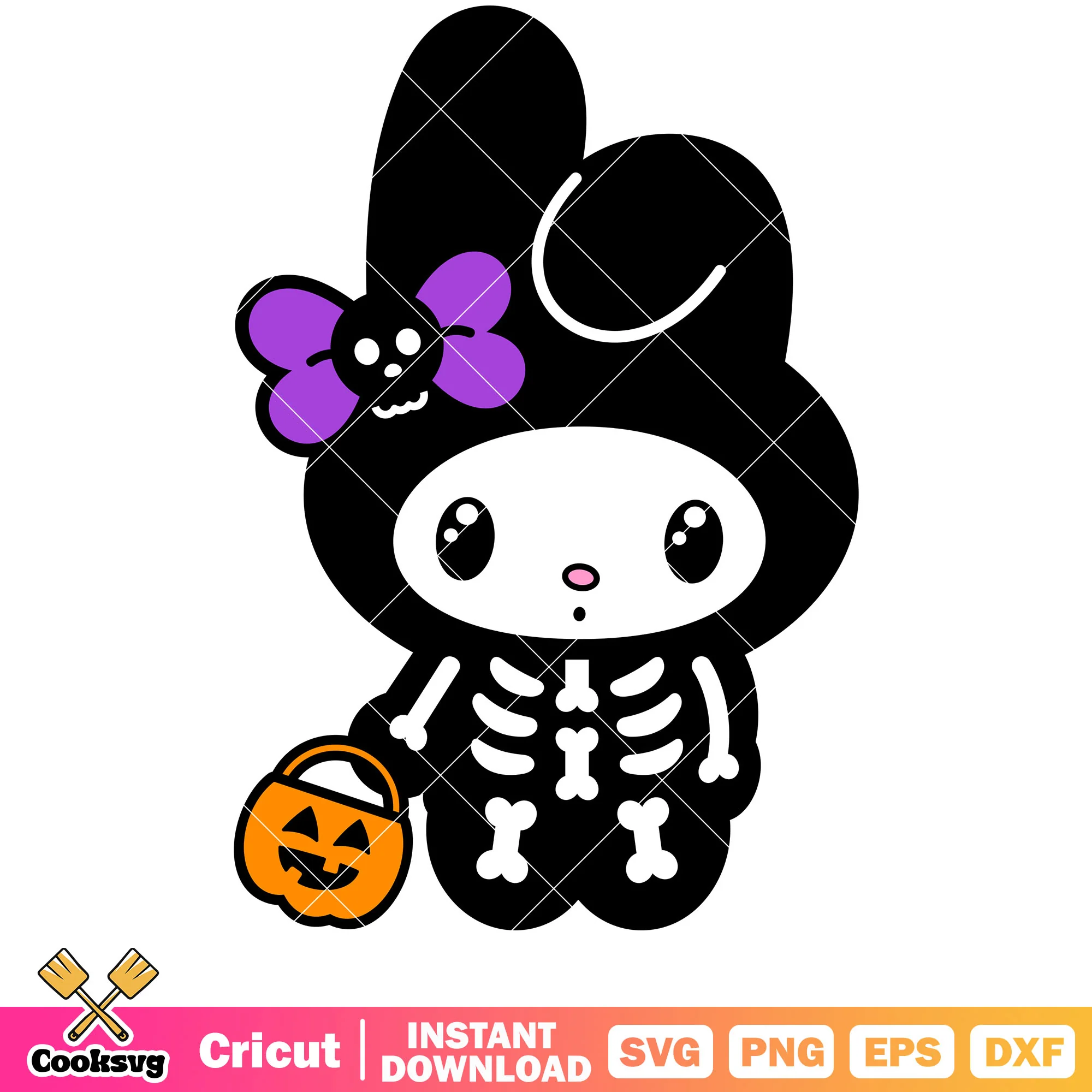 My melody skeleton halloween svg, halloween hello kitty svg, sanrio svg