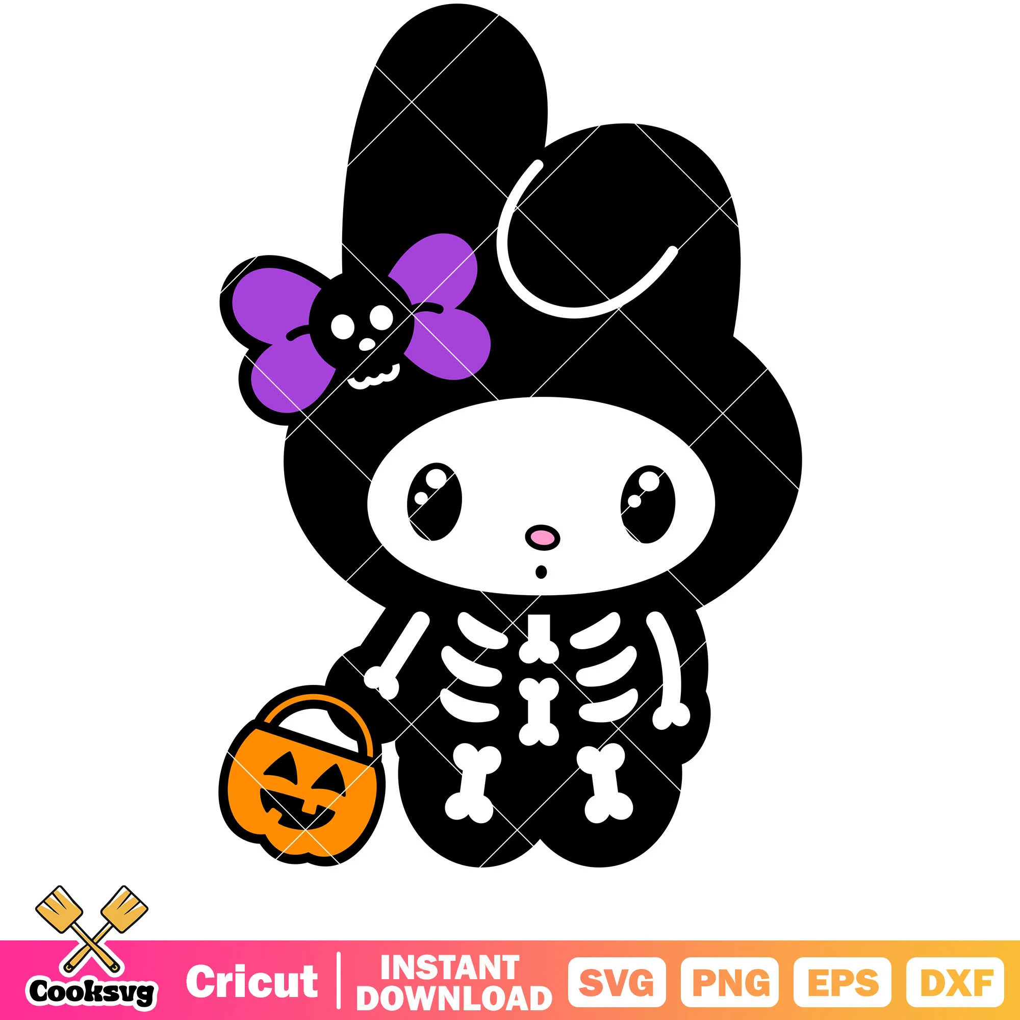 My melody skeleton halloween svg, halloween hello kitty svg, sanrio svg