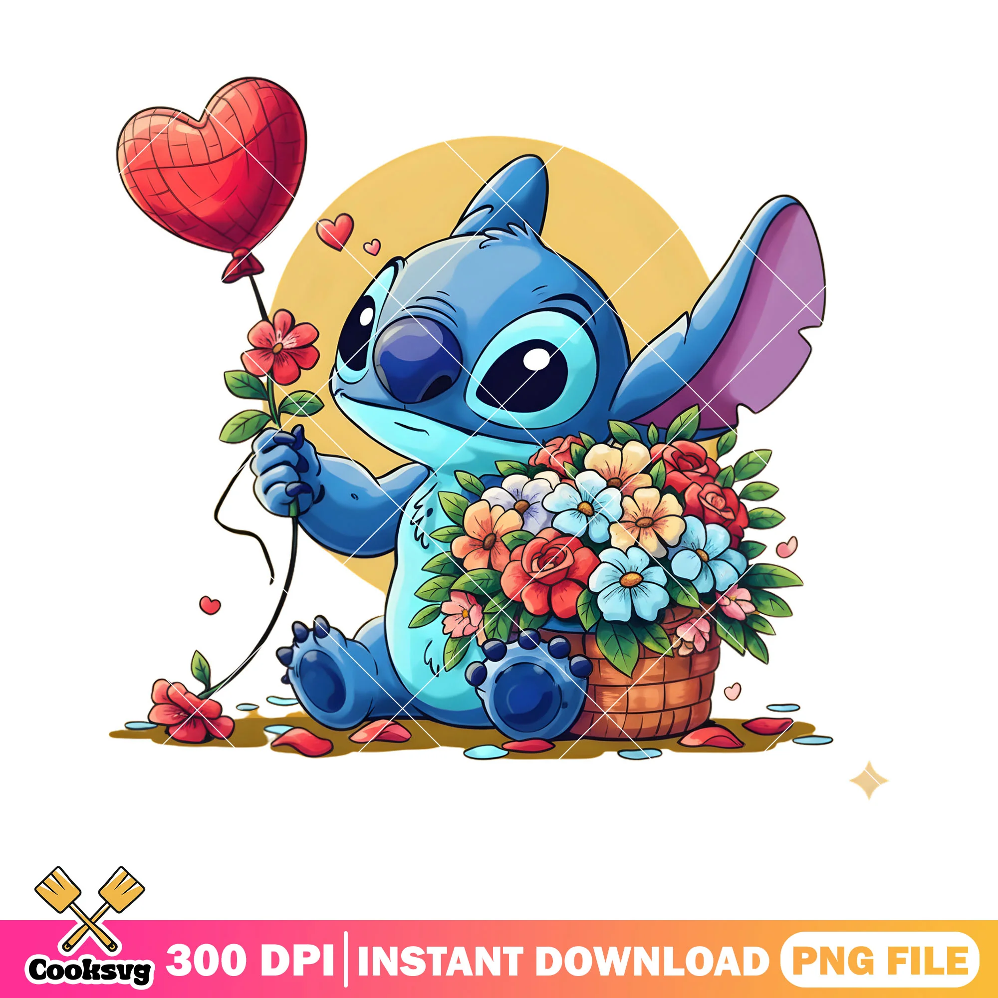 My stitch Love flower valentine png, valentines vibes png, stitch png