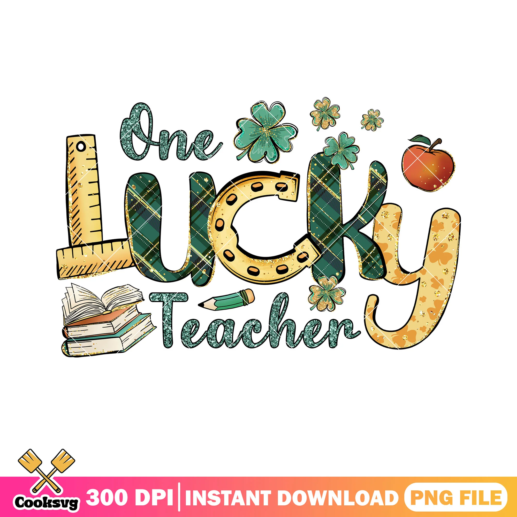 My teacher lucky vibes png, teacher day png, st patricks png