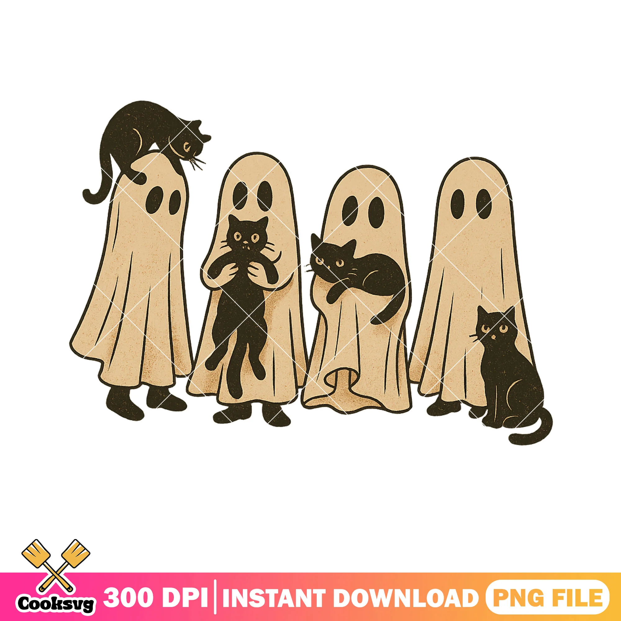 Mystic group ghost png, black cat png, halloween scary png