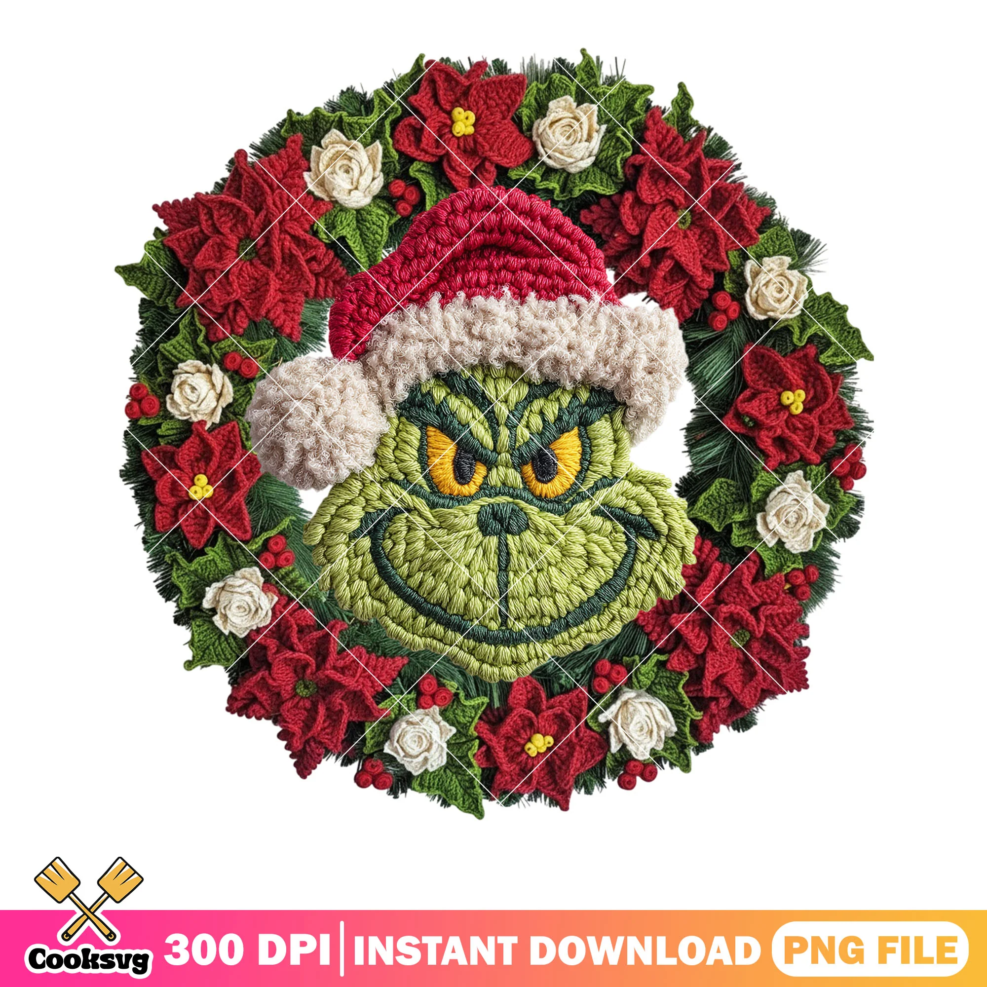 Naughty monster christmas png, christmas decor png, christmas wreath png