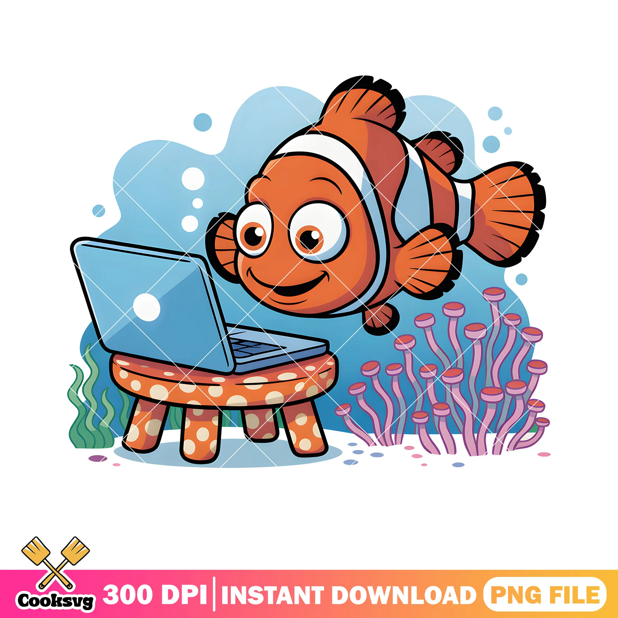 Nemo watching fornhub png, disney vibes png, disney marlin png