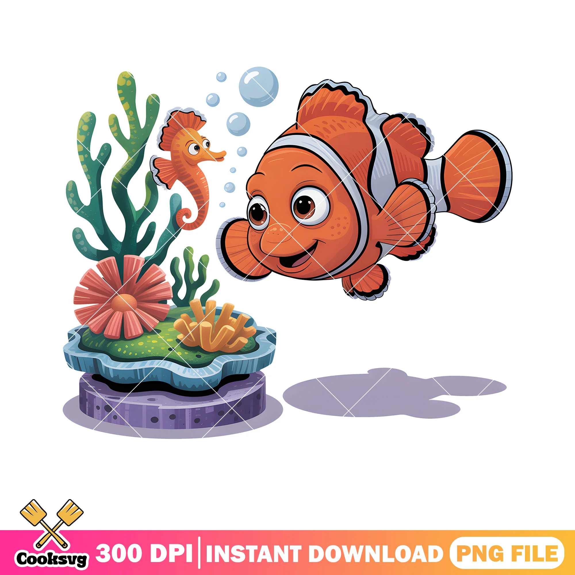 Nemo with seahorse tiny png, disney nemo png, disney movie png