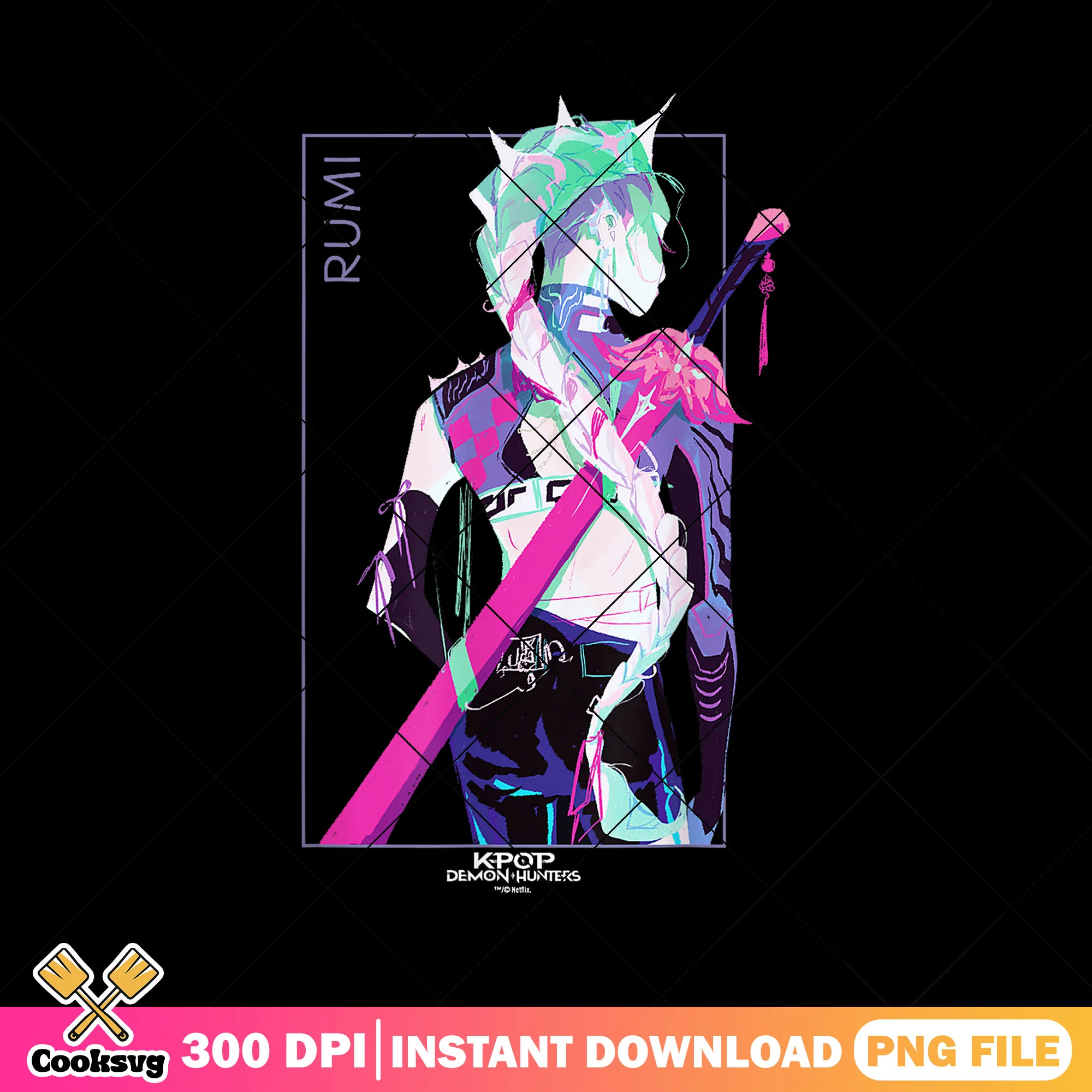 Neon rumi battle queen png, rumi huntrix png, kpop huntrix png