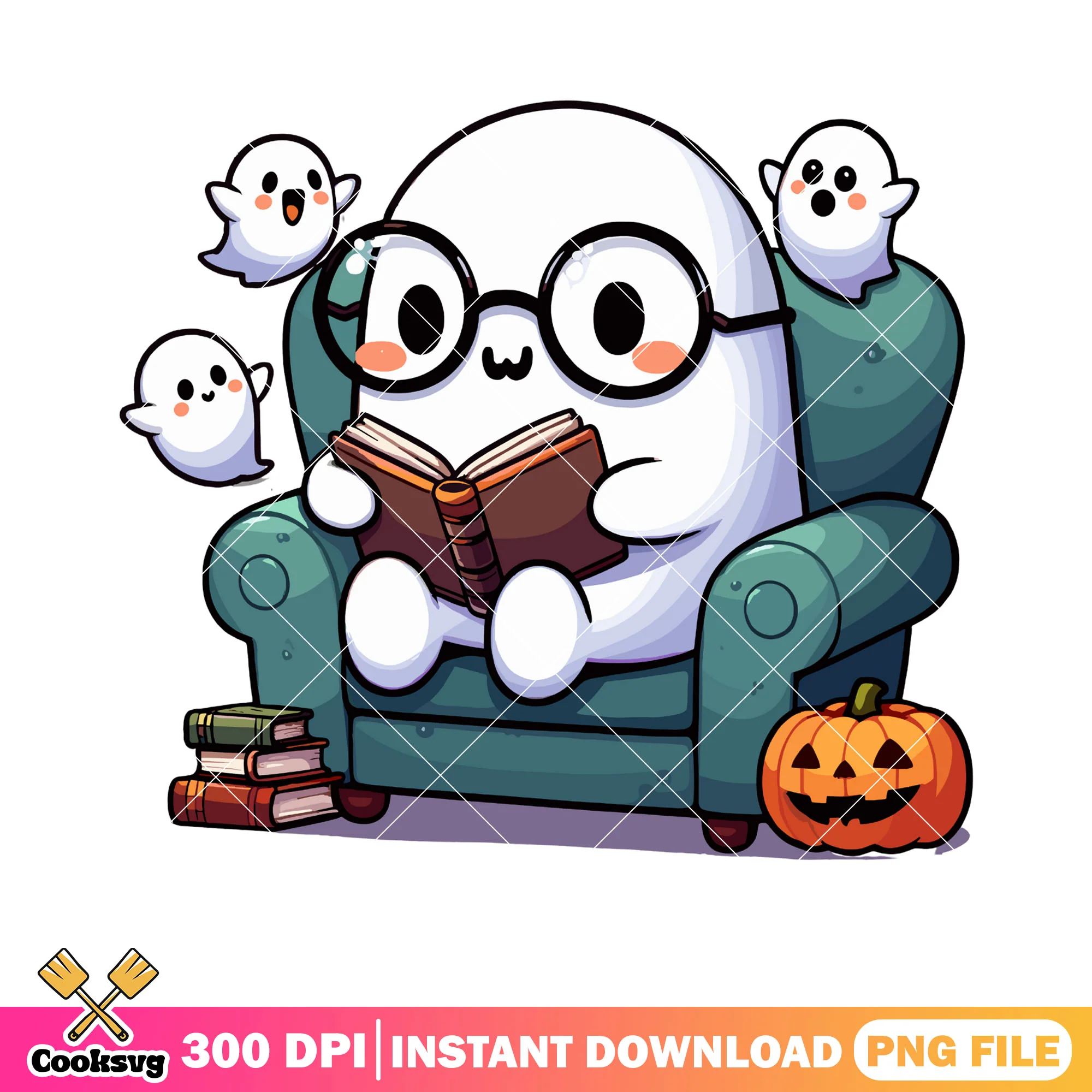 Nerd spirit reading book png, jack o lanternpng, scary night png