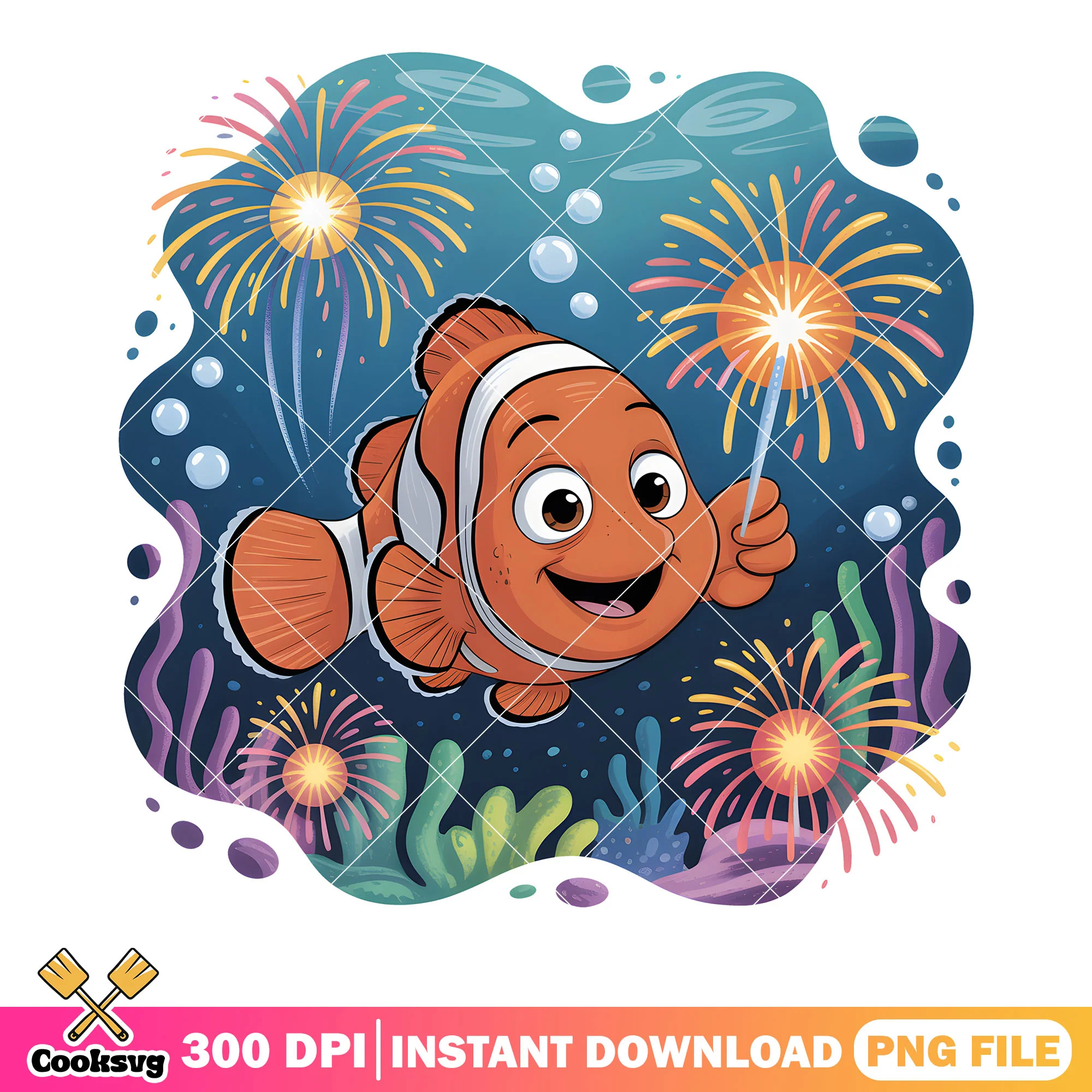 New year nemo poster png, clownfish nemo png, disney poster png