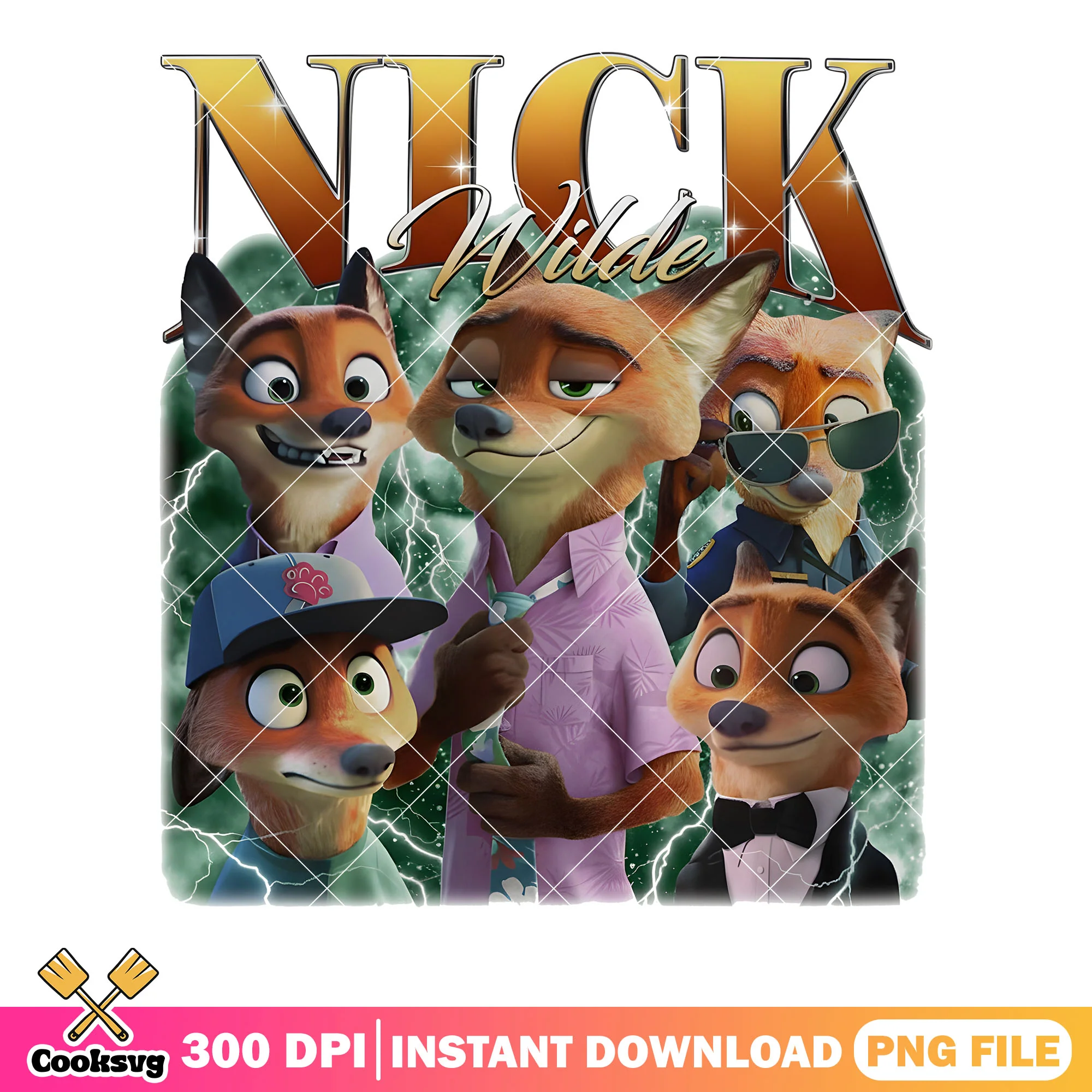 Nick wilde multi png, style tshirt png, collage design png