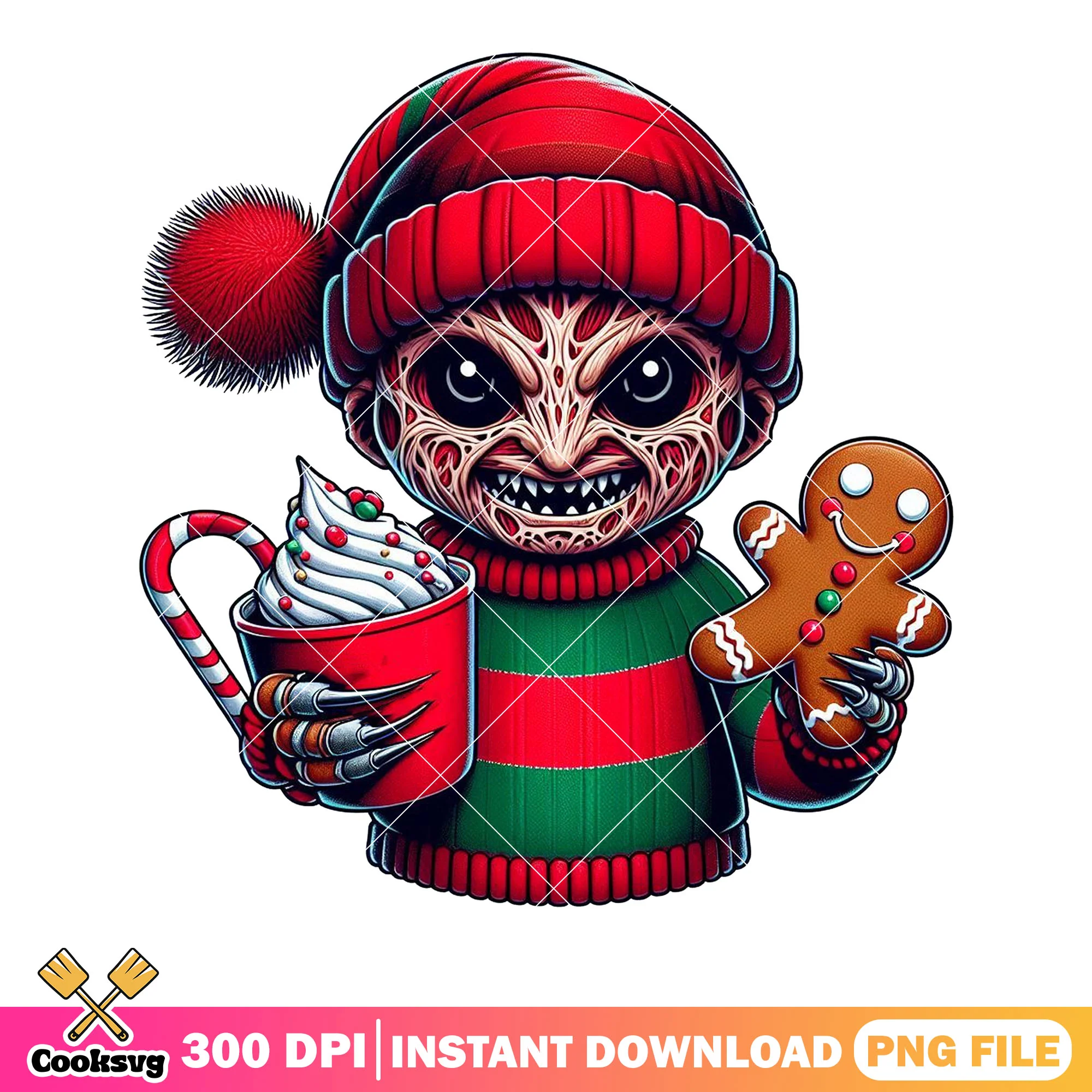 Nightmare of christmas png, christmas ice cream png, freddy krueger png