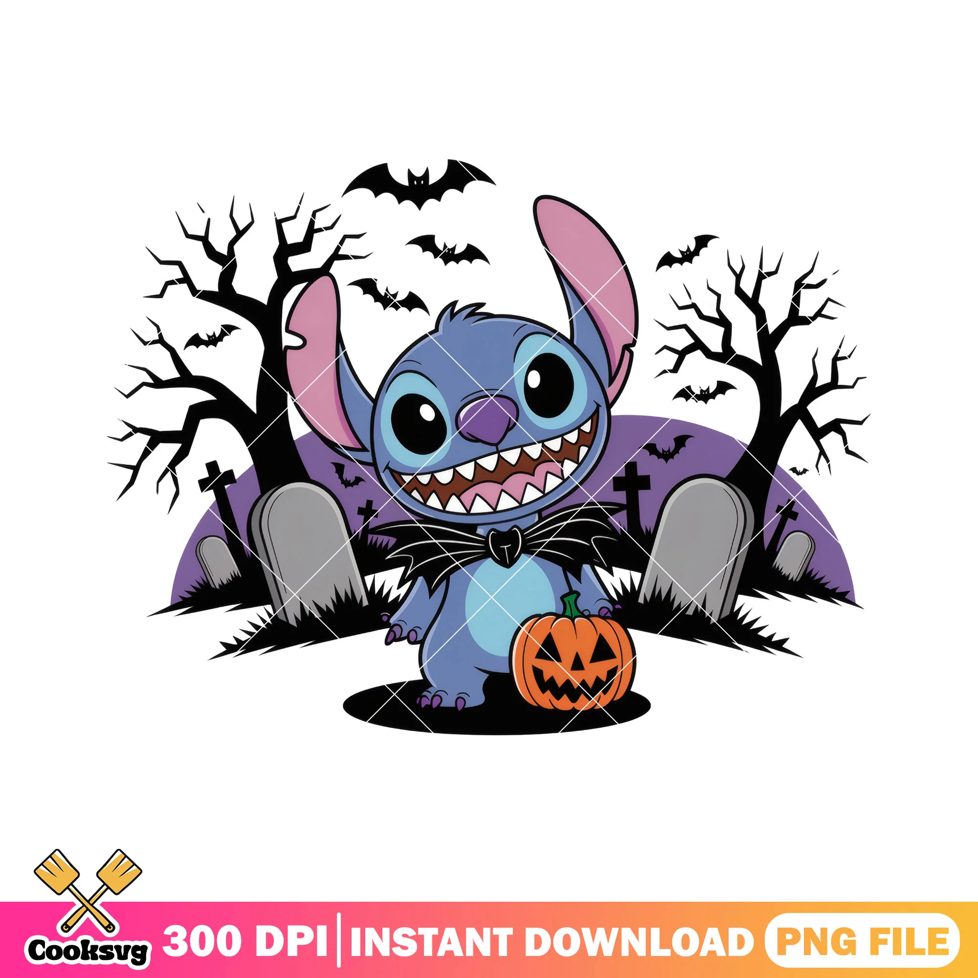 Nightmare stitch design png, horror halloween png, scary stitch png