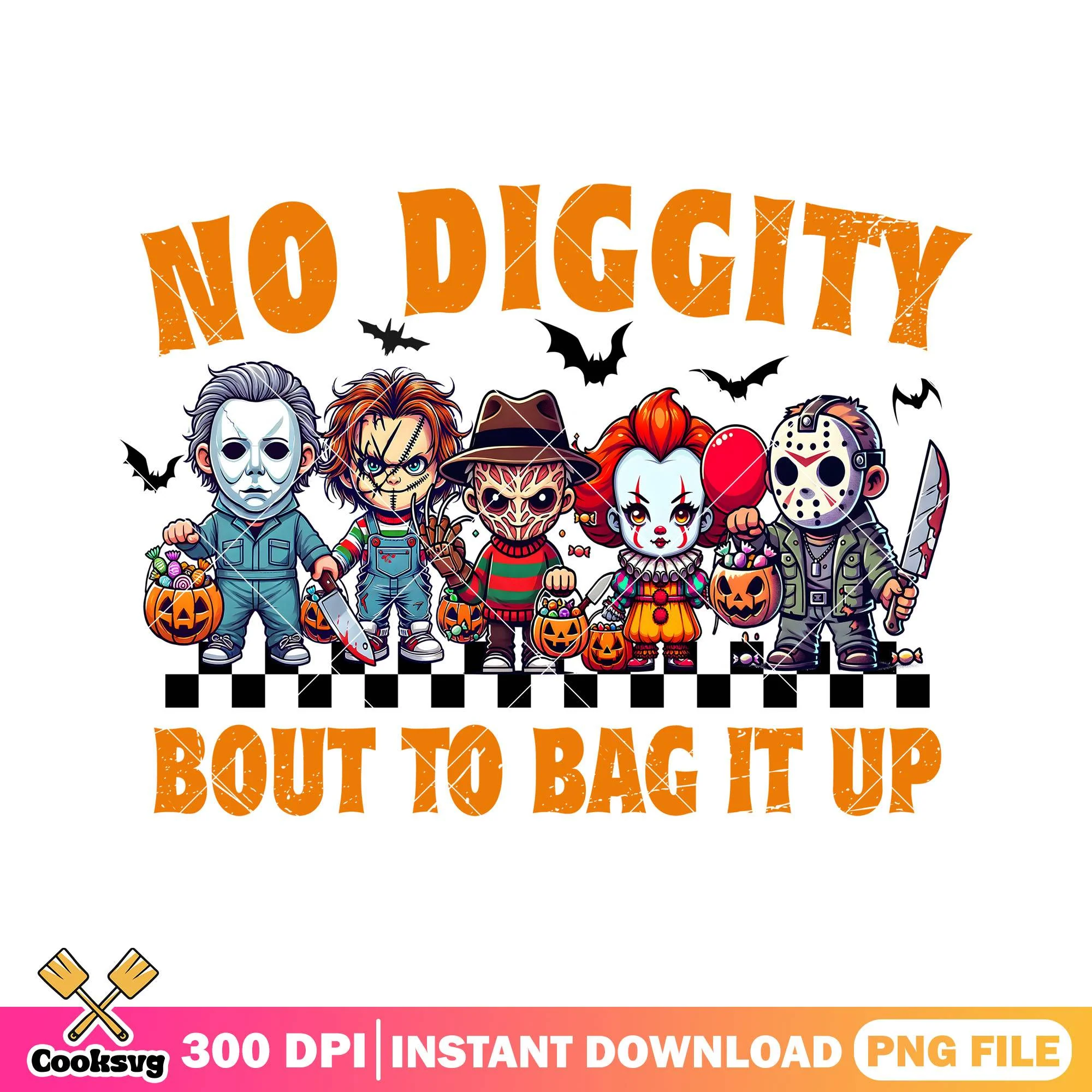 No diggity bout to bag it up png, chibi killers png, halloween png