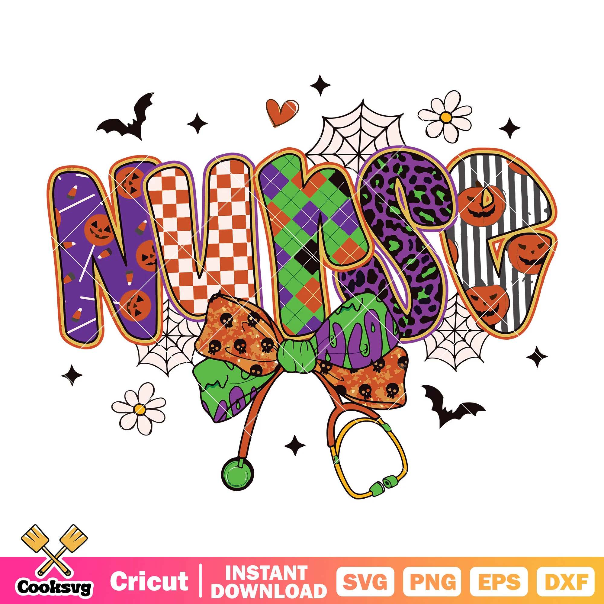 Nurse halloween vibes svg, nurse halloween svg, halloween bow svg