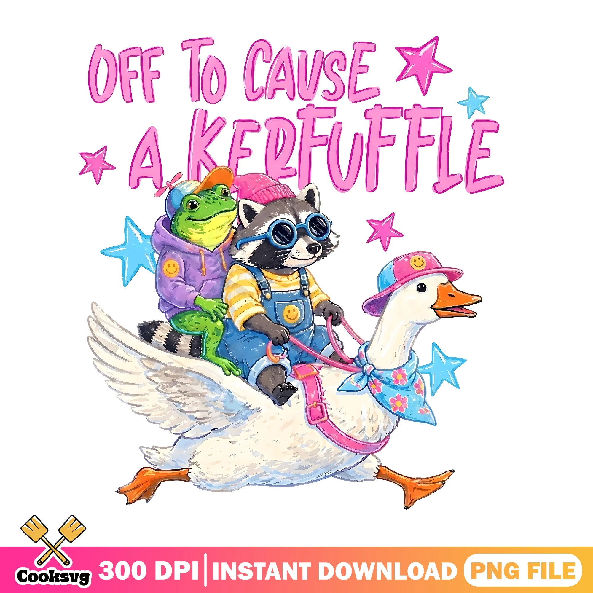 Off To Cause A Kerfuffle PNG, Raccoon Frog Goose PNG, Funny Animal PNG