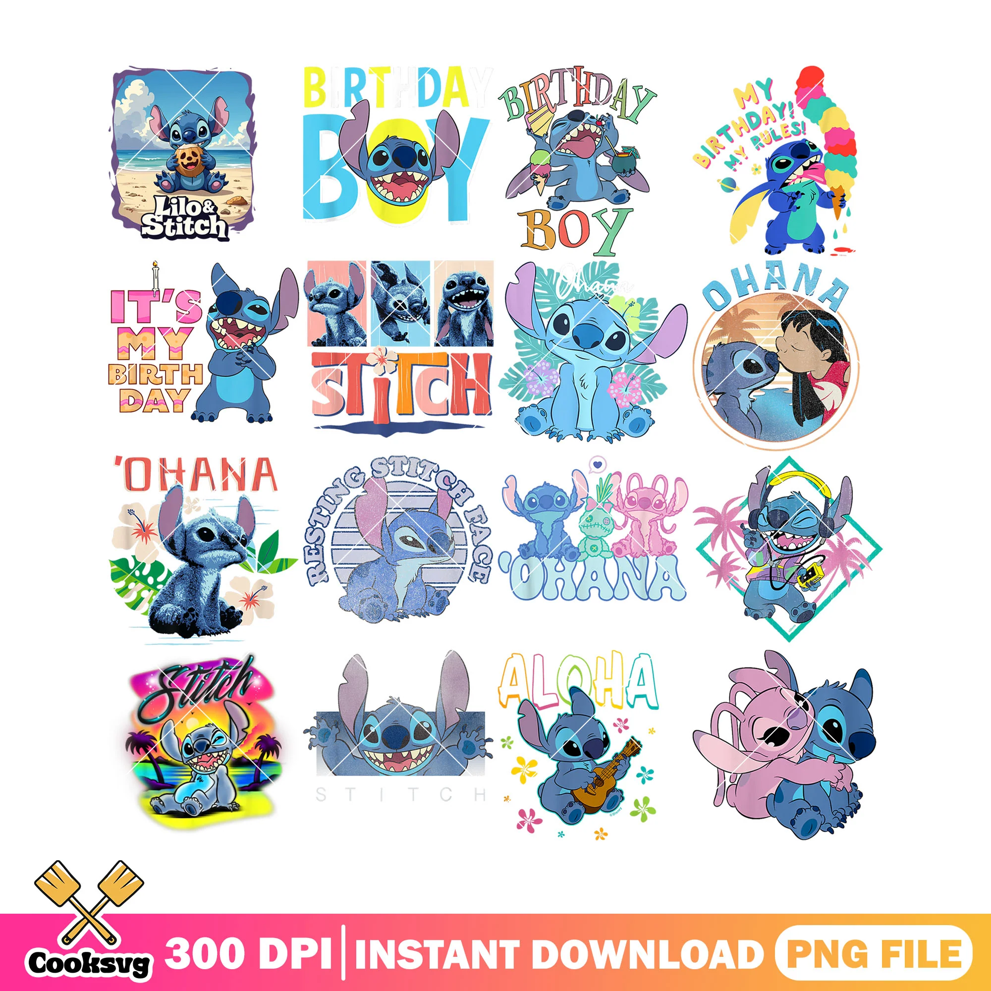 Ohana disney stitch png bundle, ohana stitch png, stitch hawaii png