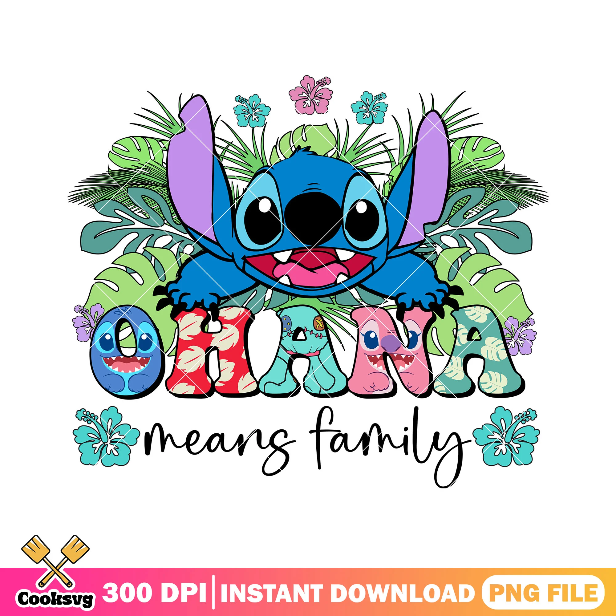 Ohana family and stitch white png, ohana means family png, stitch ohana png