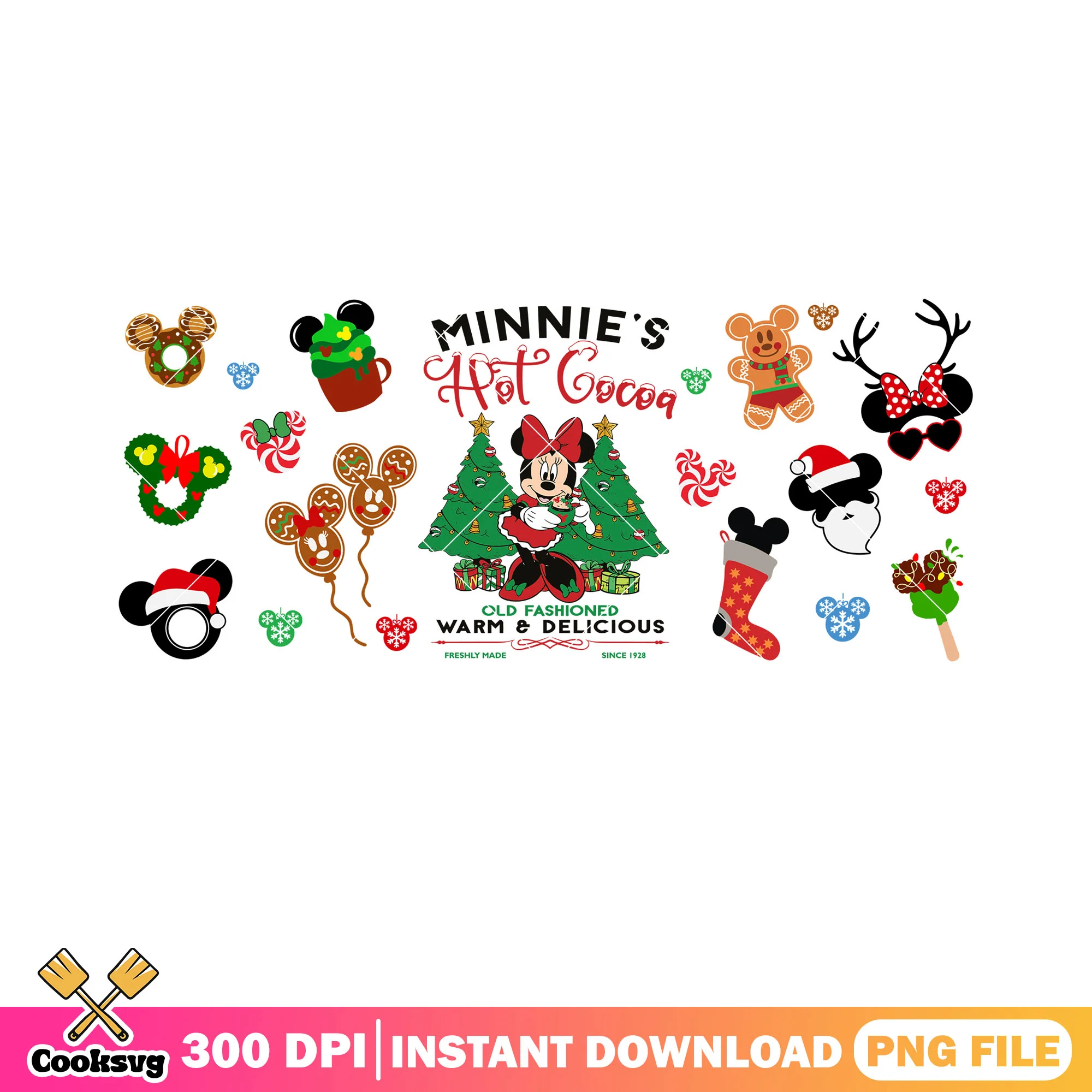 Old fashioned warm and delicious png, merry xmas png, minnie mouse png