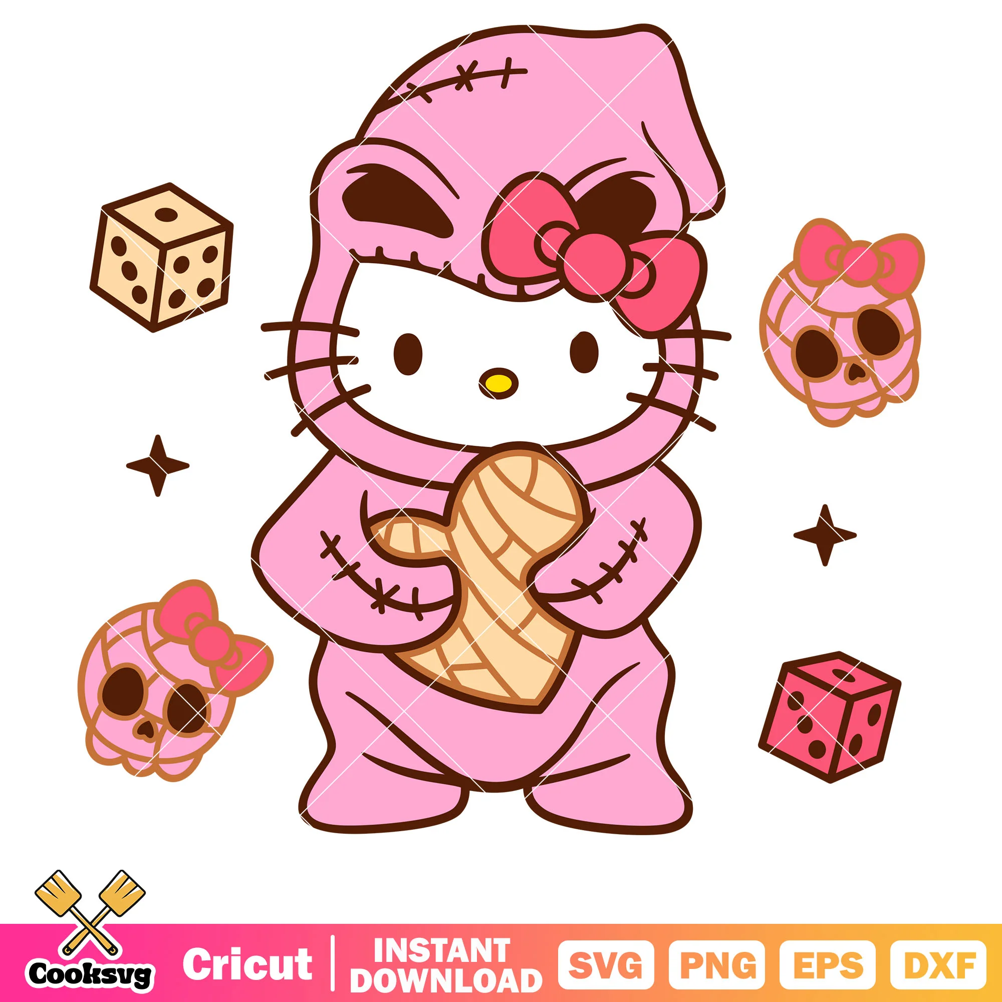 Oogie boogie concha hello kitty pink svg, hello kitty christmas svg