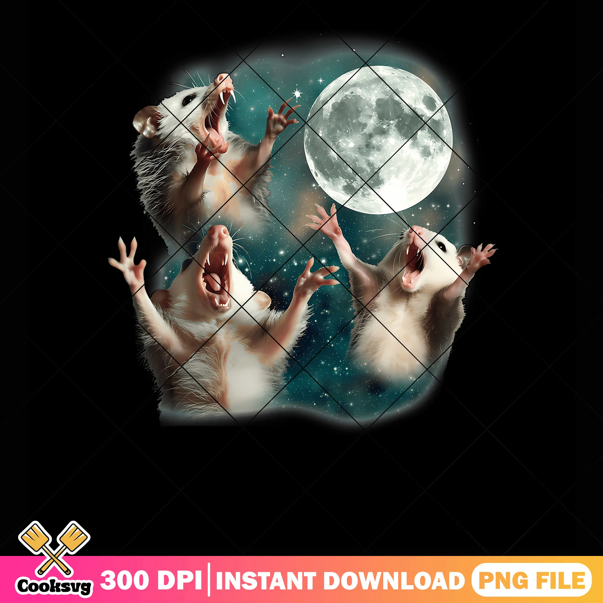 Opossum Funny Weird Cursed Meme T-Shirt png, full moon night png