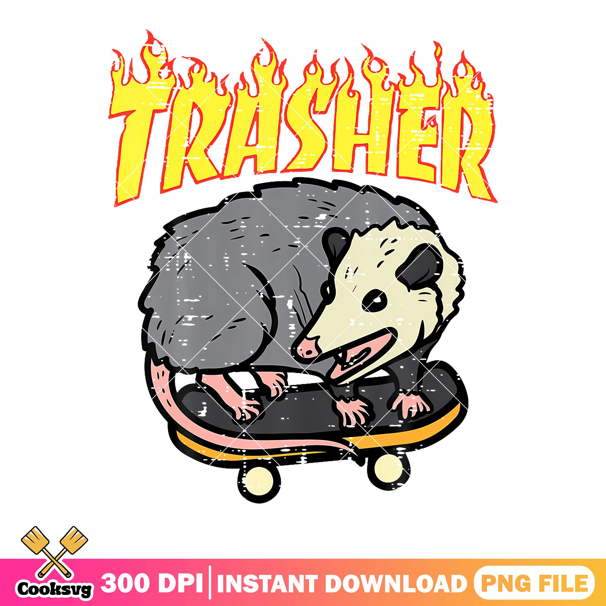Opossum Skateboard Trasher Possum Skater png, t shirt art png