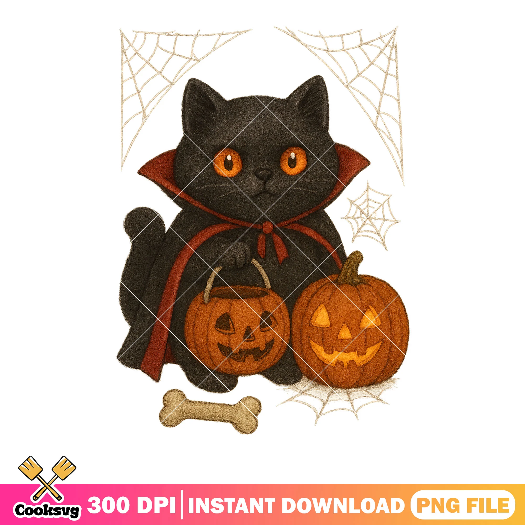 Orange eye black cat png, vampire costume png, scary halloween night png