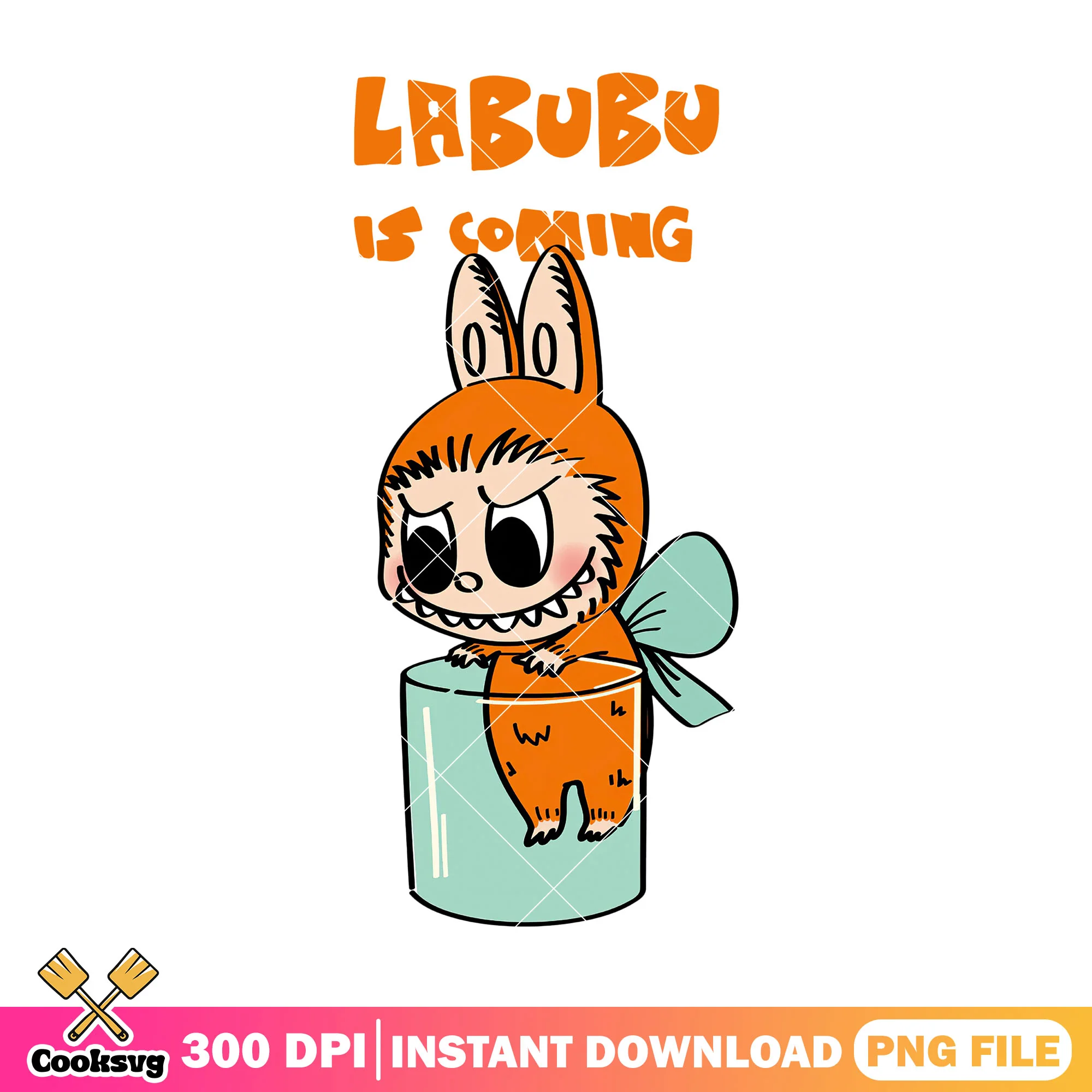 Orange labubu is coming png, labubu coming soon png, labubu macaron png