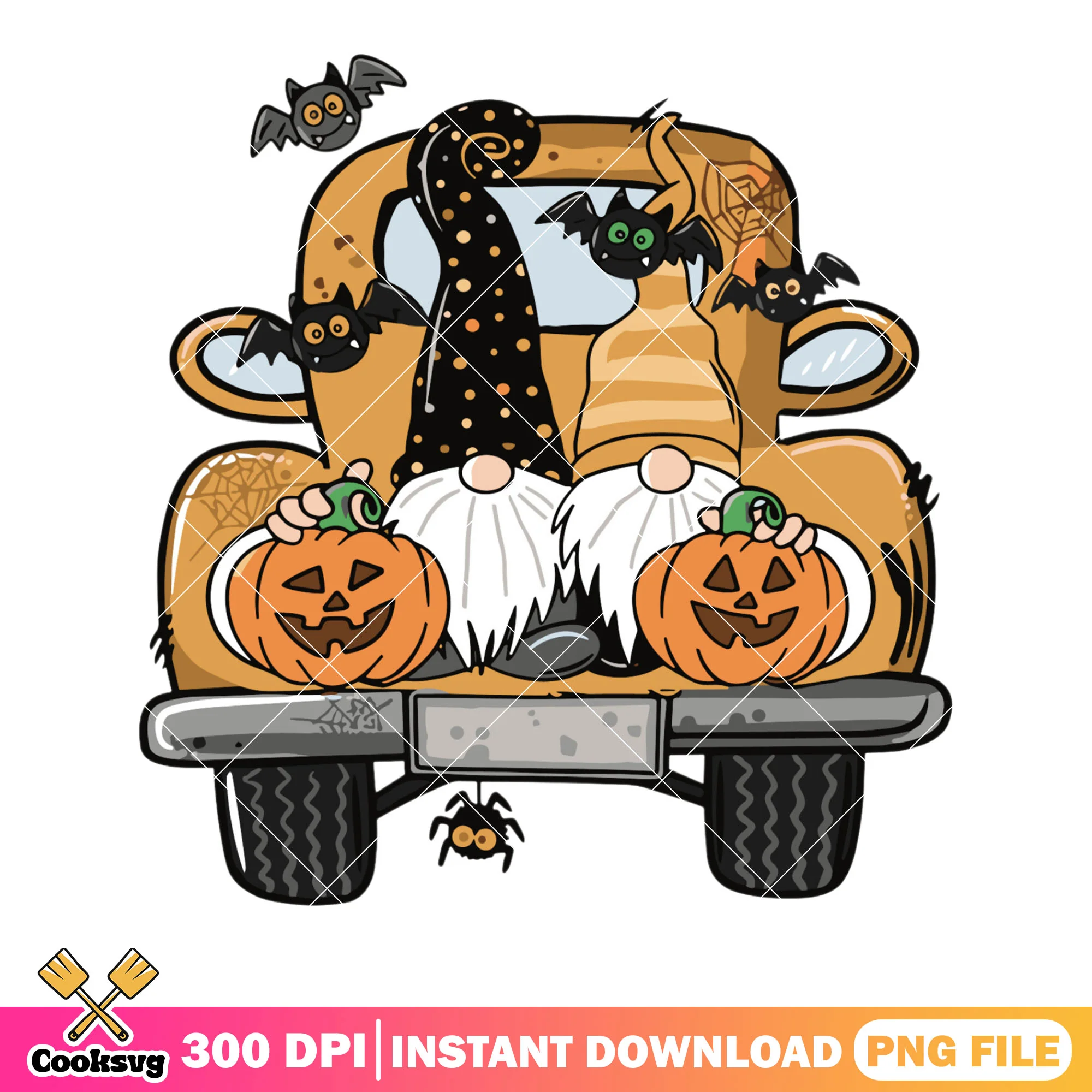 Orange Pumkin truck png, halloween scary png, scary bats png