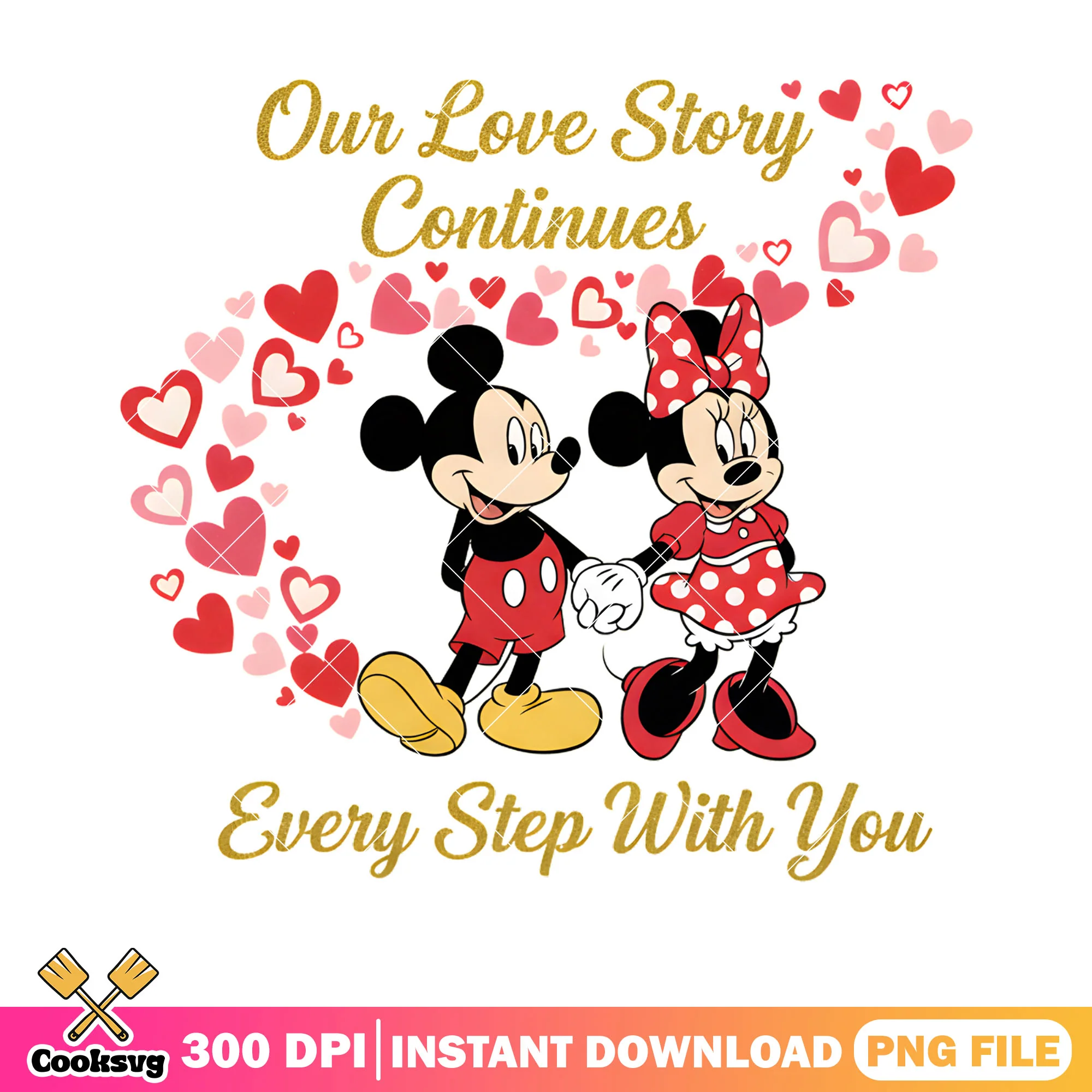 Our love story continuos png, valentine poster png, mickey minnie png