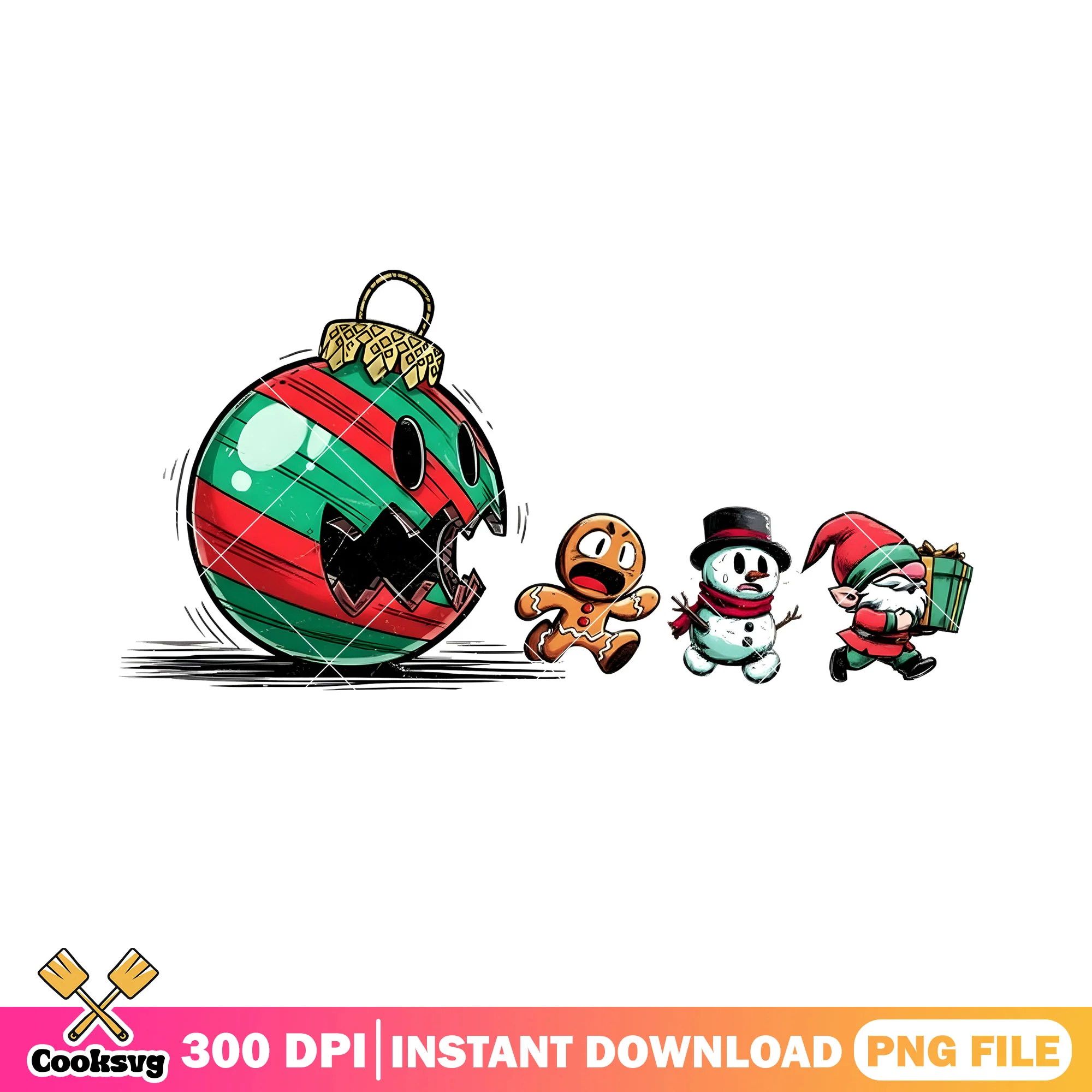Pacman christmas decor png, gingerbread man png, christmas gifts png