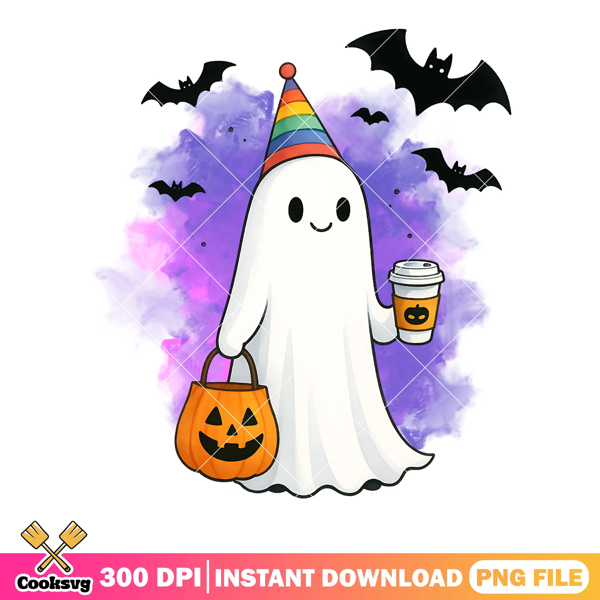 Party ghost hot chocolate png, wicker pumpkin png, halloween scary png