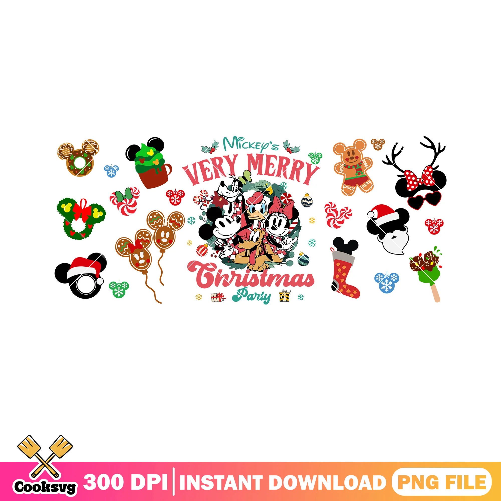 Party night christmas png, mickey and friends png, christmas vibes png